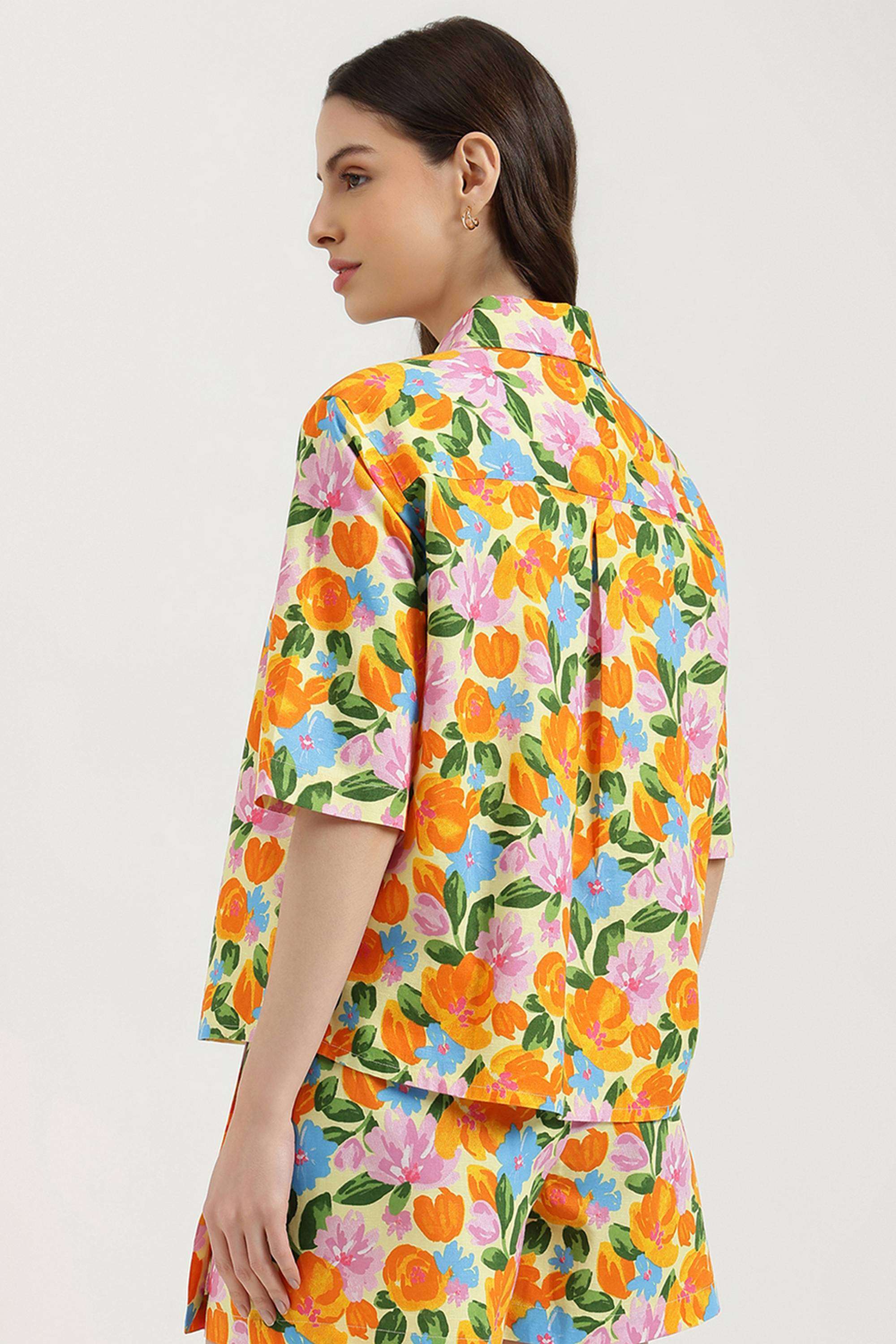 Printed-Blended-Fabric-Collared-Women-s-Shirt