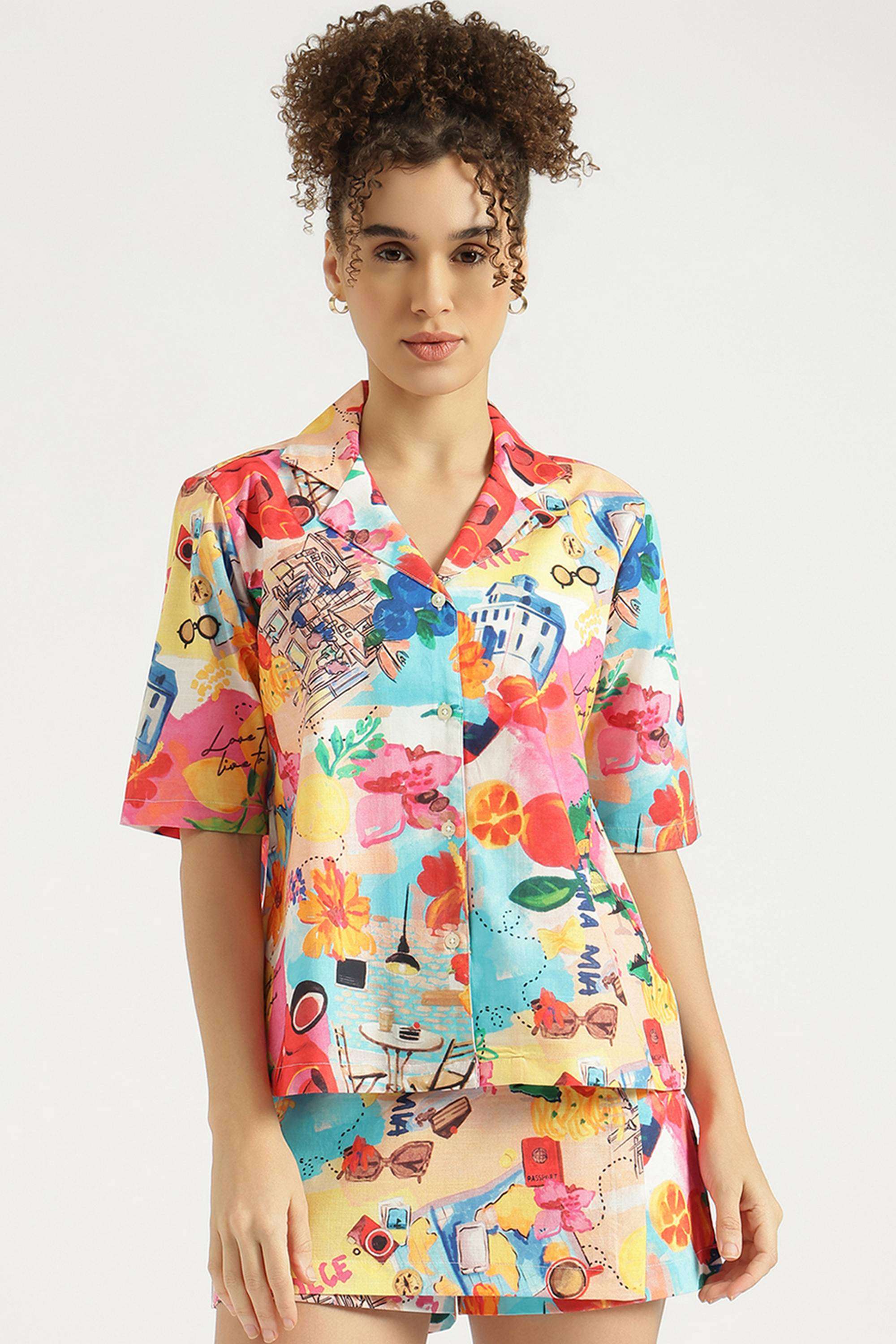 Printed-Cotton-Blend-Collared-Women-s-Shirt