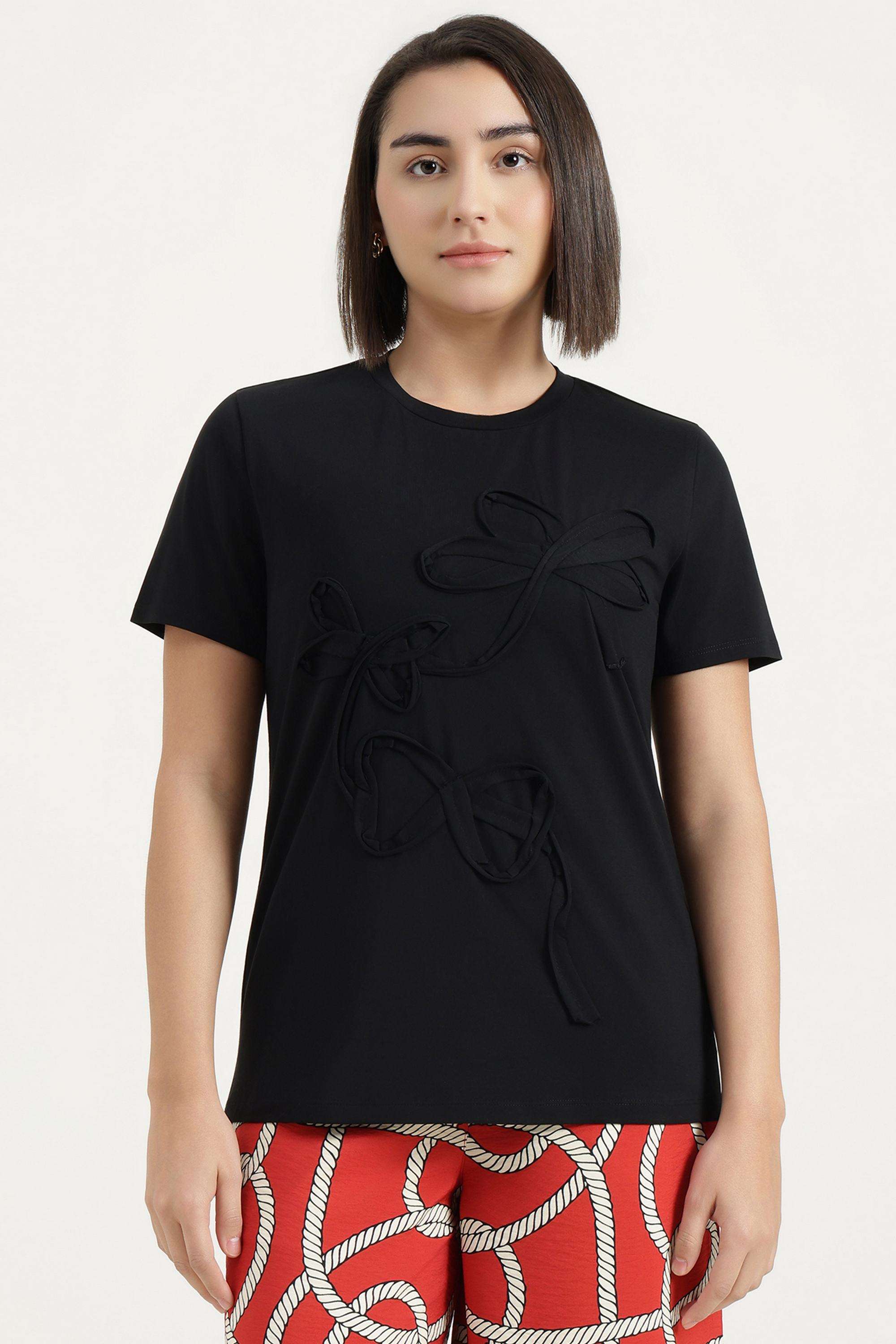 Solid-Blended-Fabric-Round-Neck-Women-s-Top
