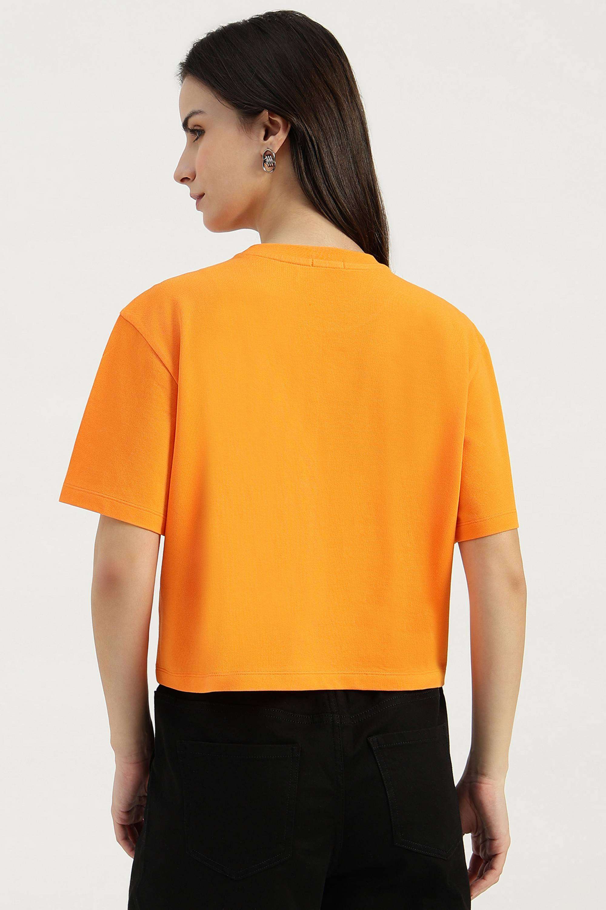 Solid-Blended-Fabric-Round-Neck-Women-s-T-Shirt