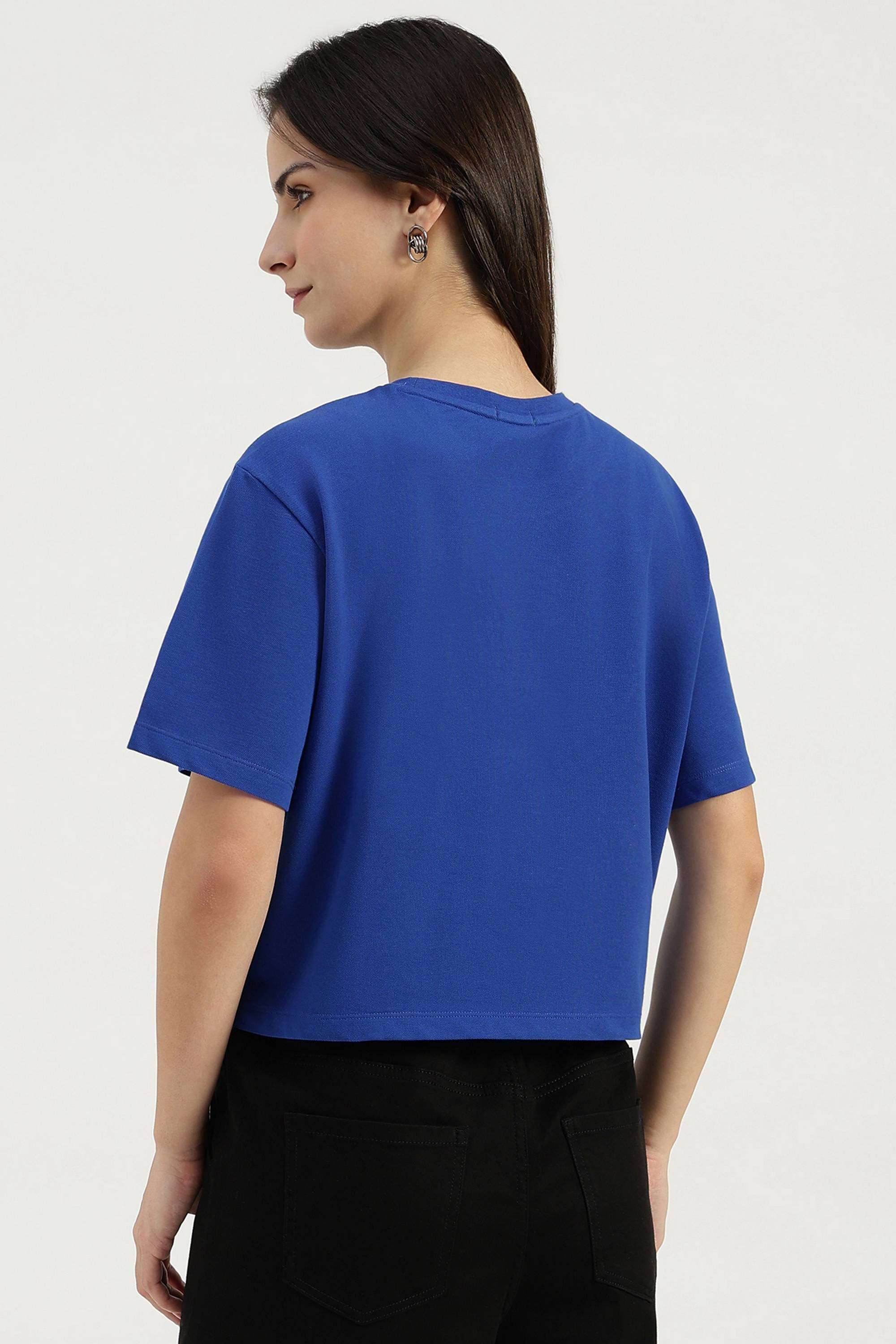 Solid-Blended-Fabric-Round-Neck-Women-s-T-Shirt