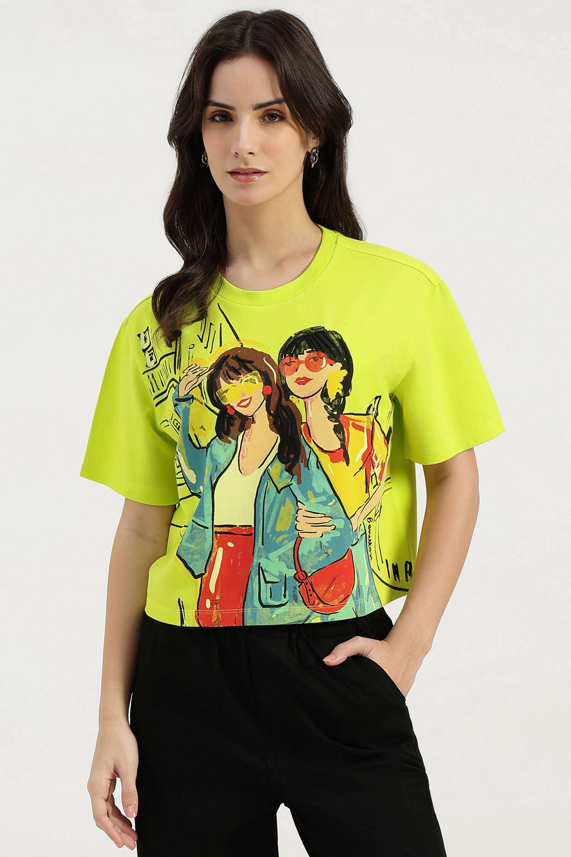Solid-Blended-Fabric-Round-Neck-Women-s-T-Shirt