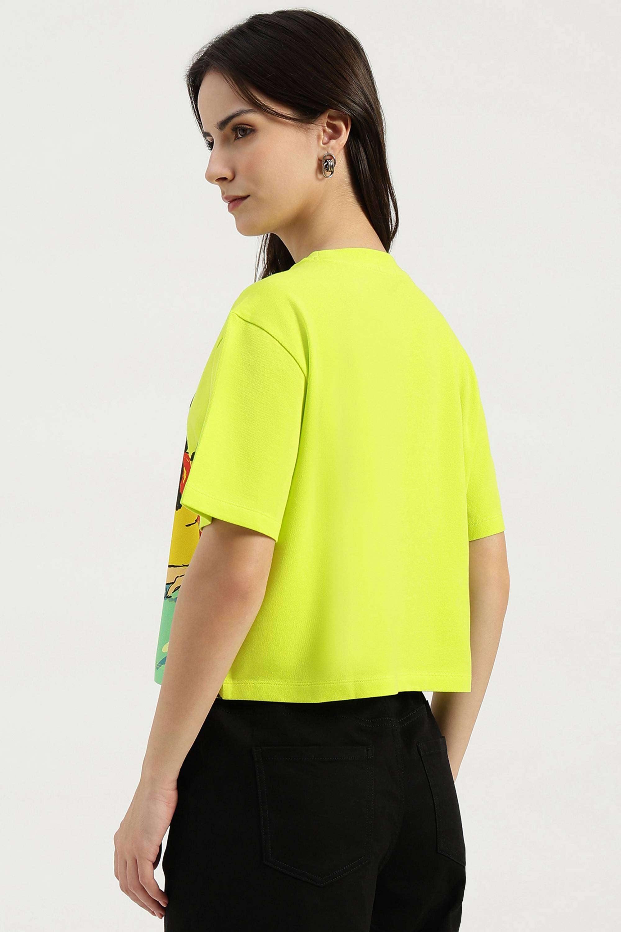 Solid-Blended-Fabric-Round-Neck-Women-s-T-Shirt