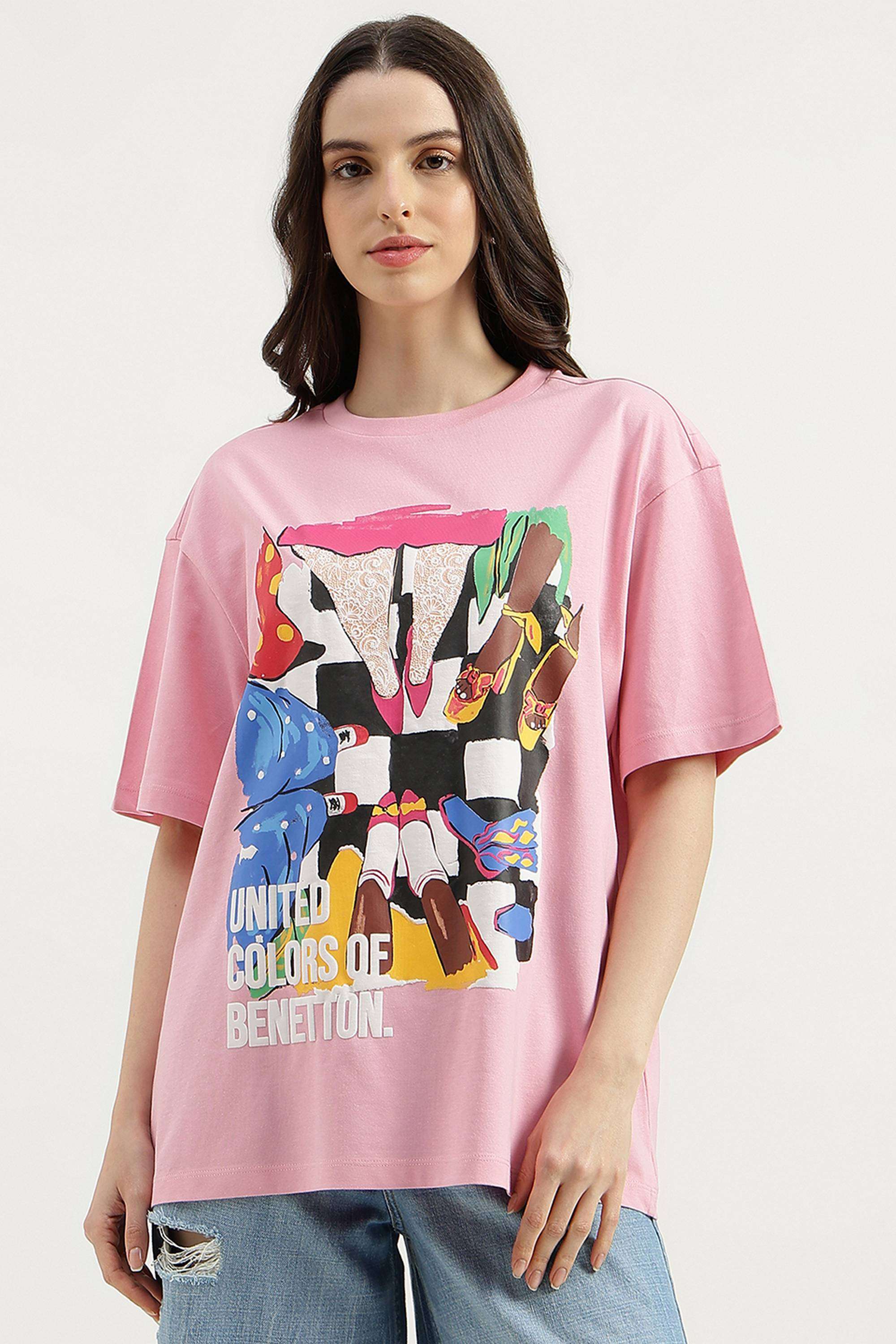 Solid-Cotton-Blend-Round-Neck-Women-s-T-Shirt