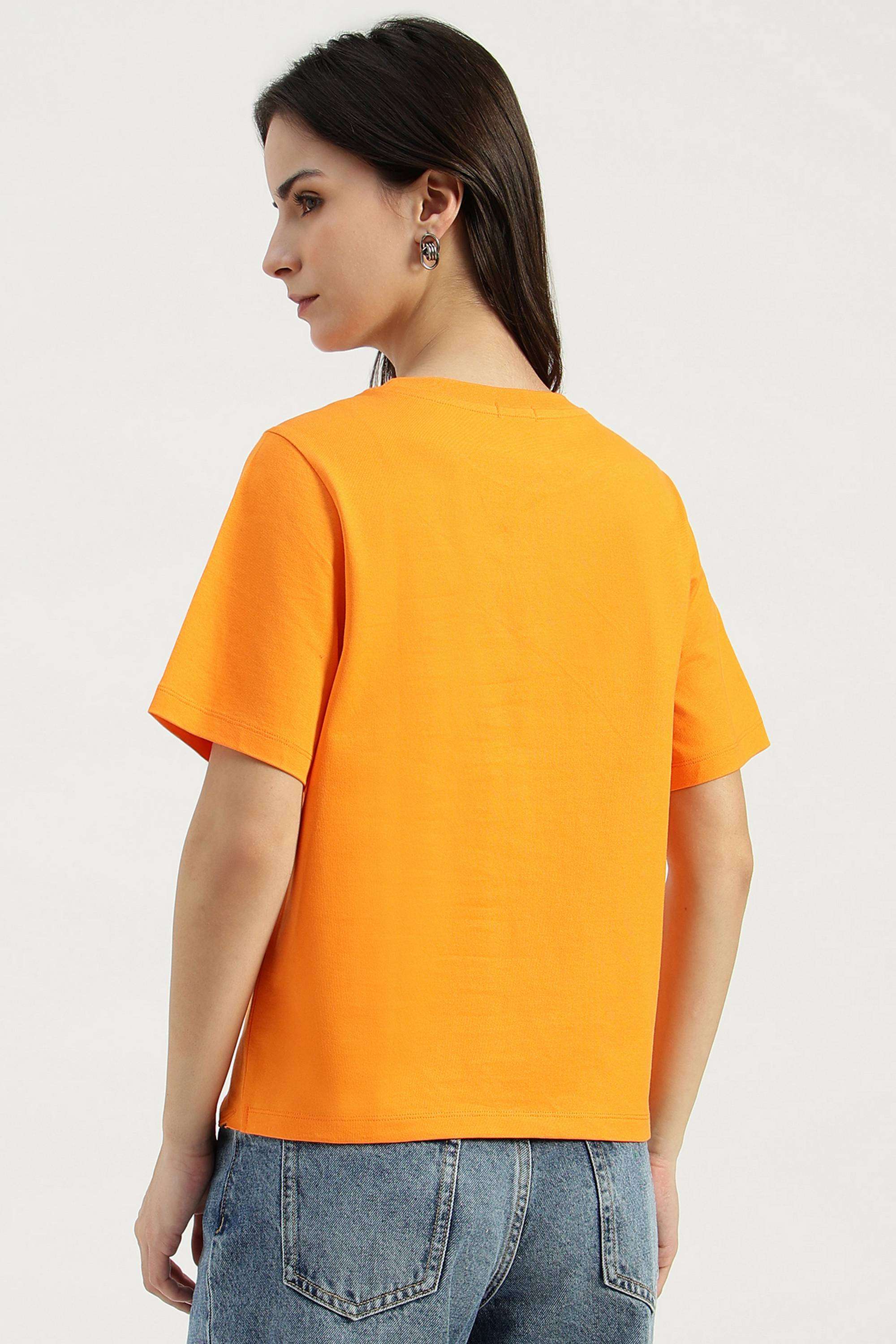 Solid-Cotton-Blend-Round-Neck-Women-s-T-Shirt