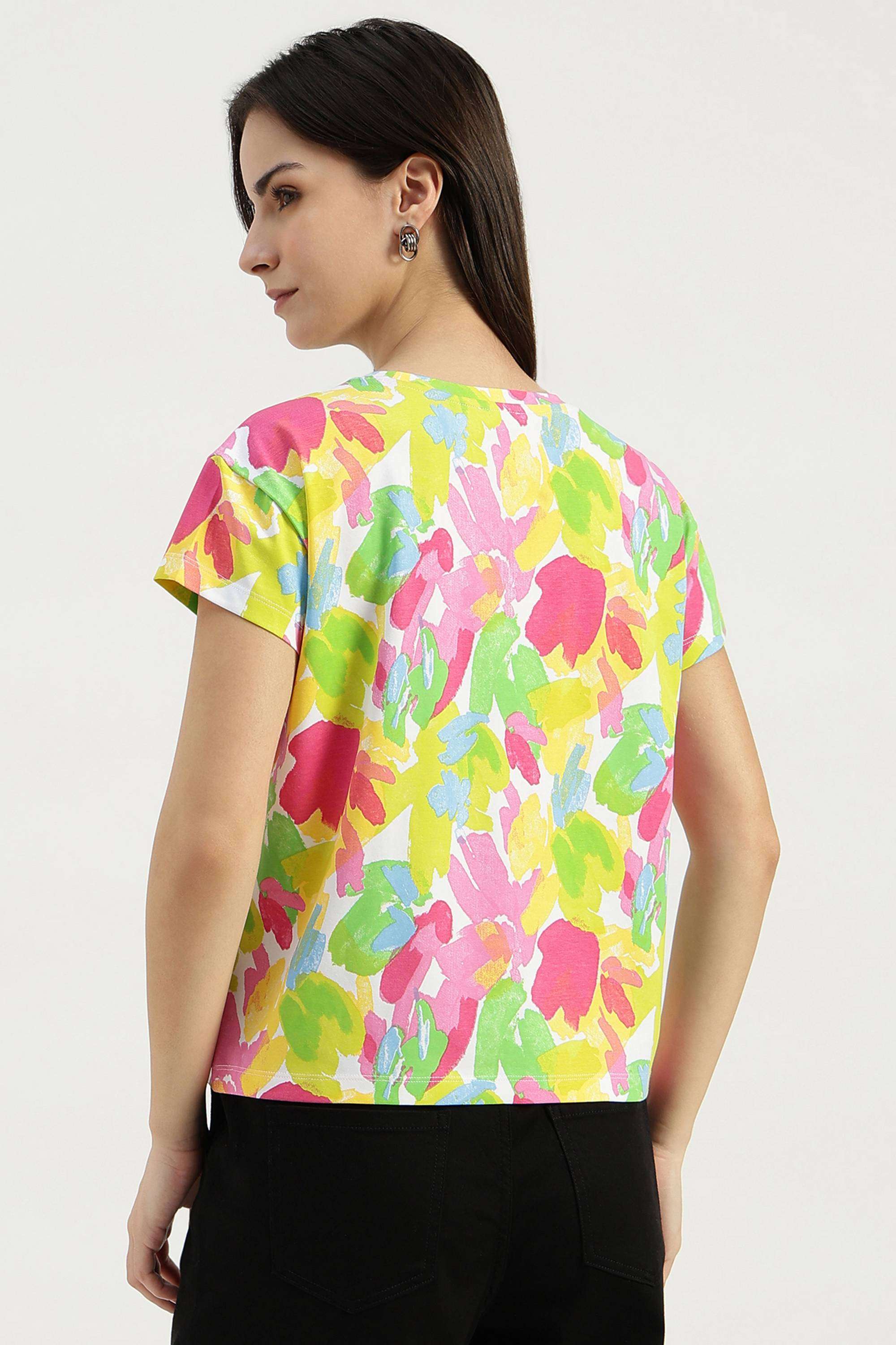 Printed-Blended-Fabric-Round-Neck-Women-s-T-Shirt