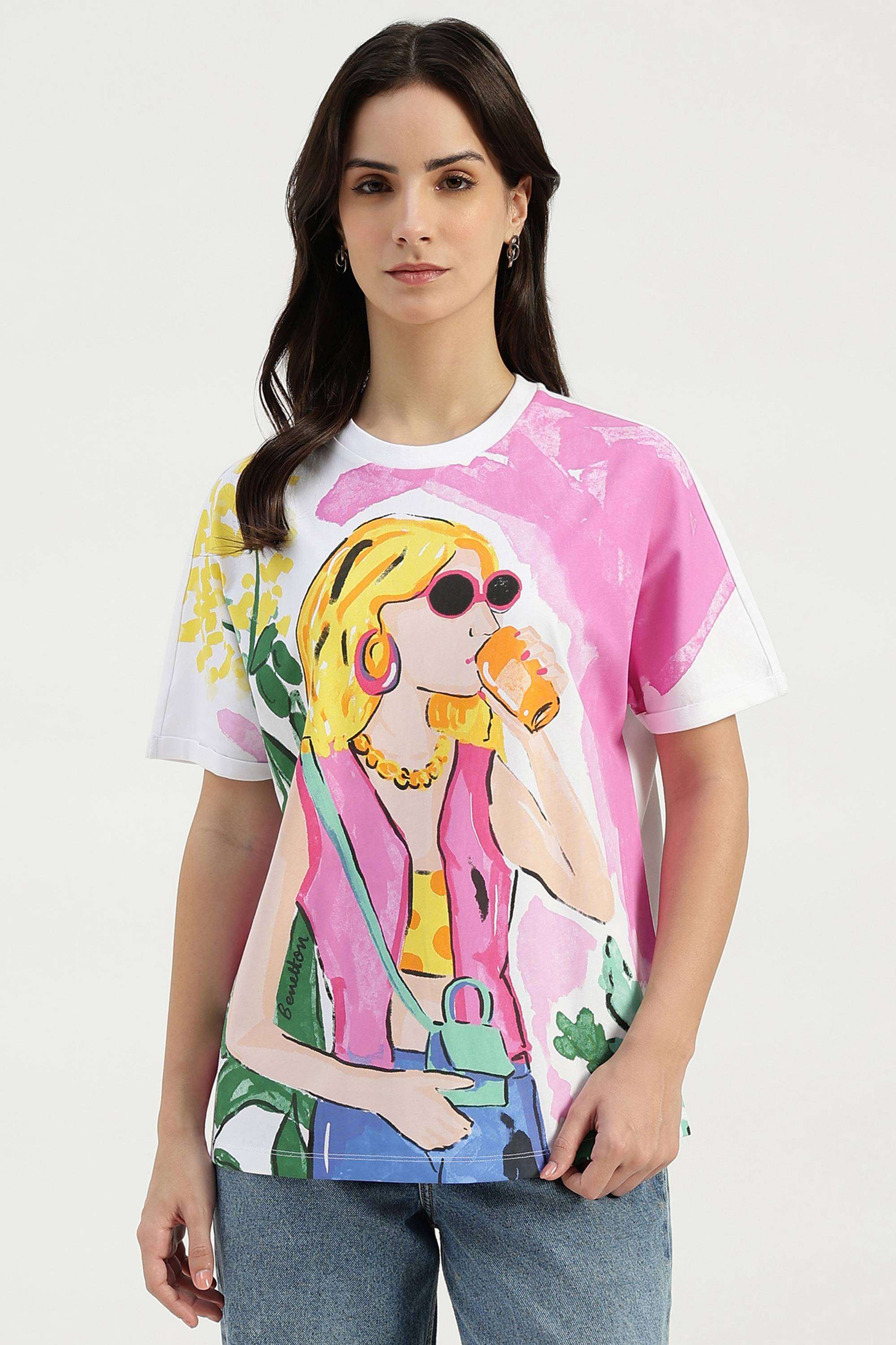 Solid-Cotton-Blend-Round-Neck-Women-s-T-Shirt