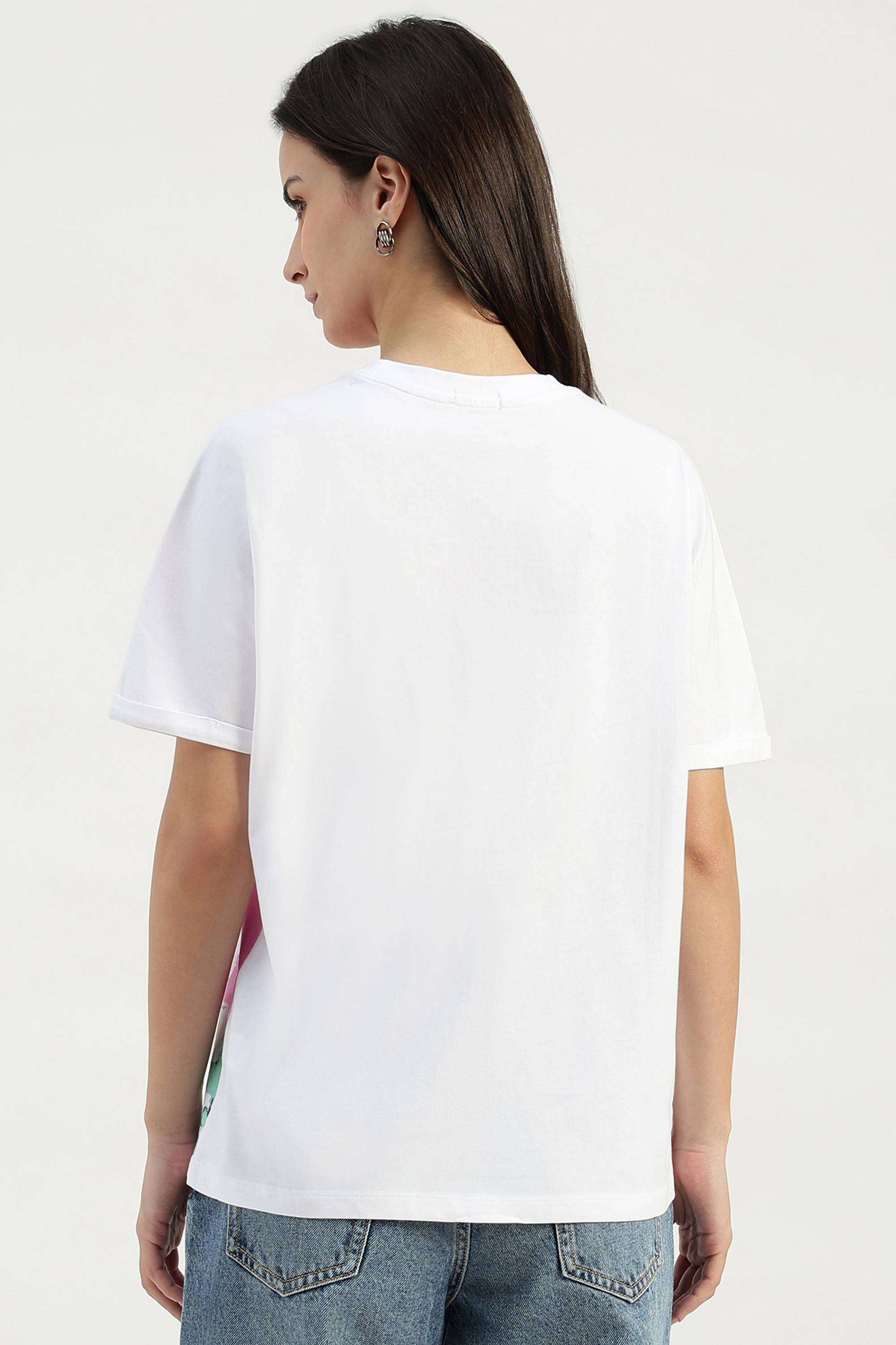 Solid-Cotton-Blend-Round-Neck-Women-s-T-Shirt