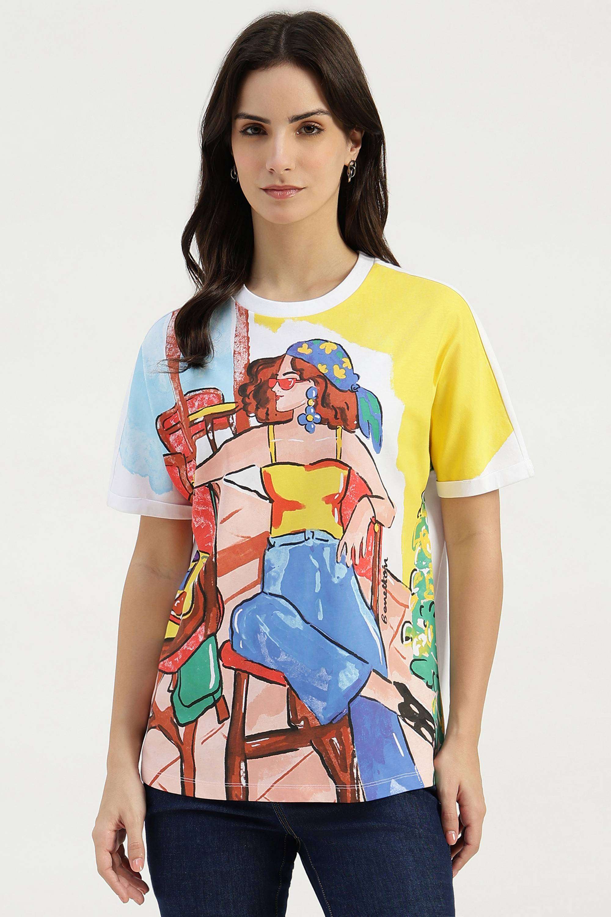 Solid-Cotton-Blend-Round-Neck-Women-s-T-Shirt