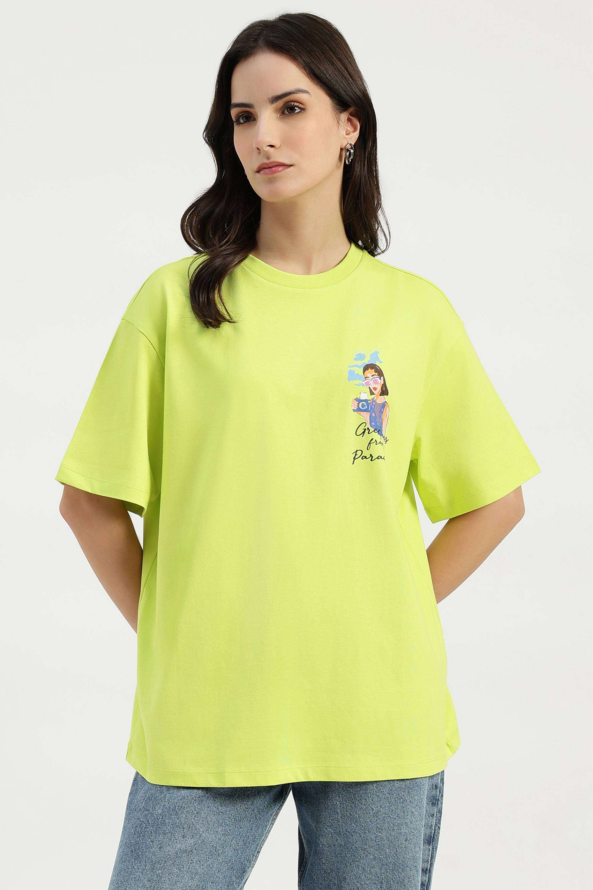 Solid-Cotton-Blend-Round-Neck-Women-s-T-Shirt