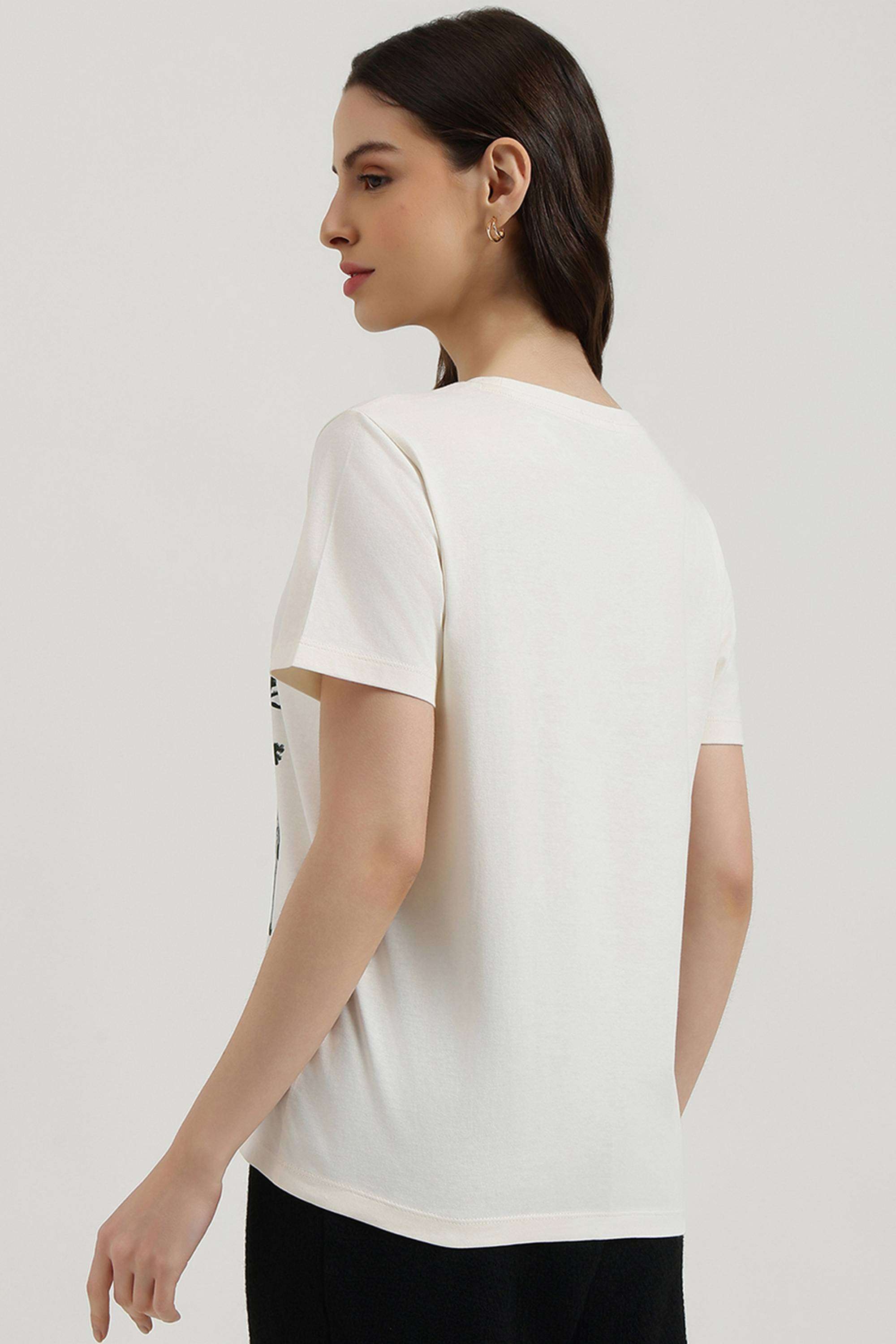 Solid-Cotton-Blend-Round-Neck-Women-s-T-Shirt