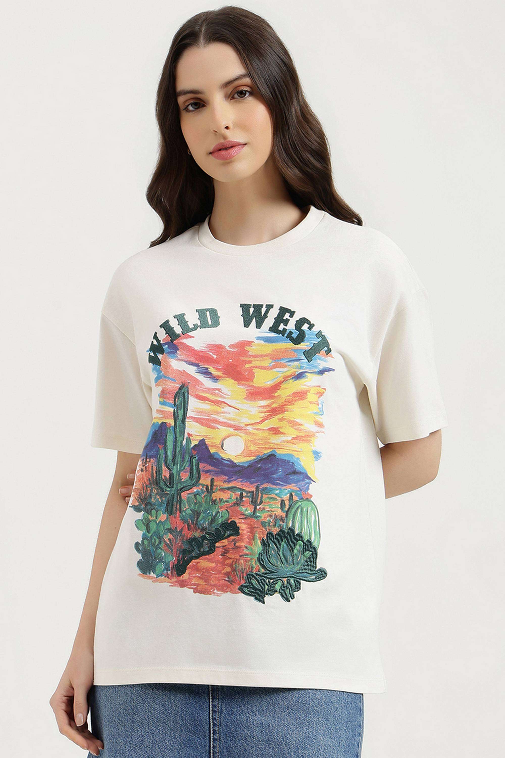 Solid-Cotton-Blend-Round-Neck-Women-s-T-Shirt