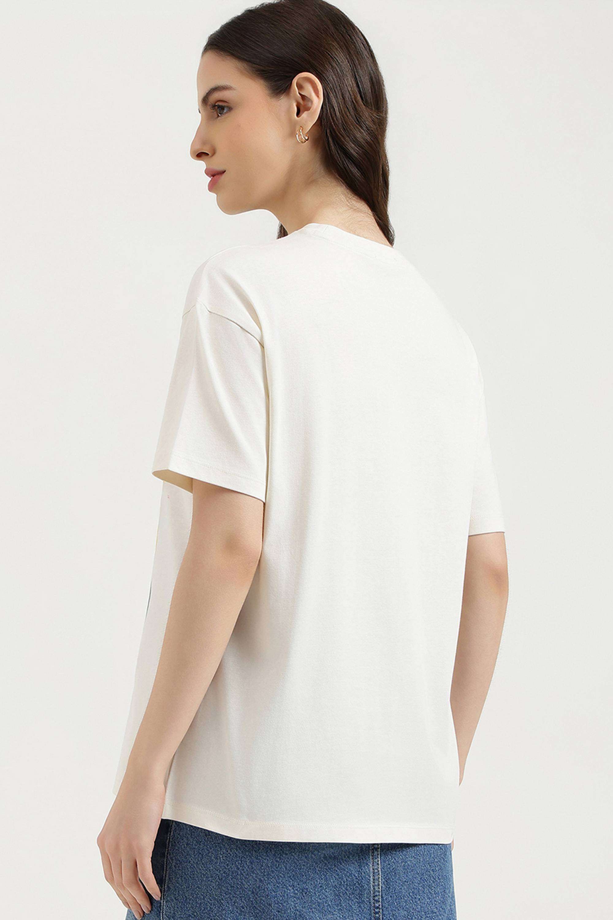 Solid-Cotton-Blend-Round-Neck-Women-s-T-Shirt