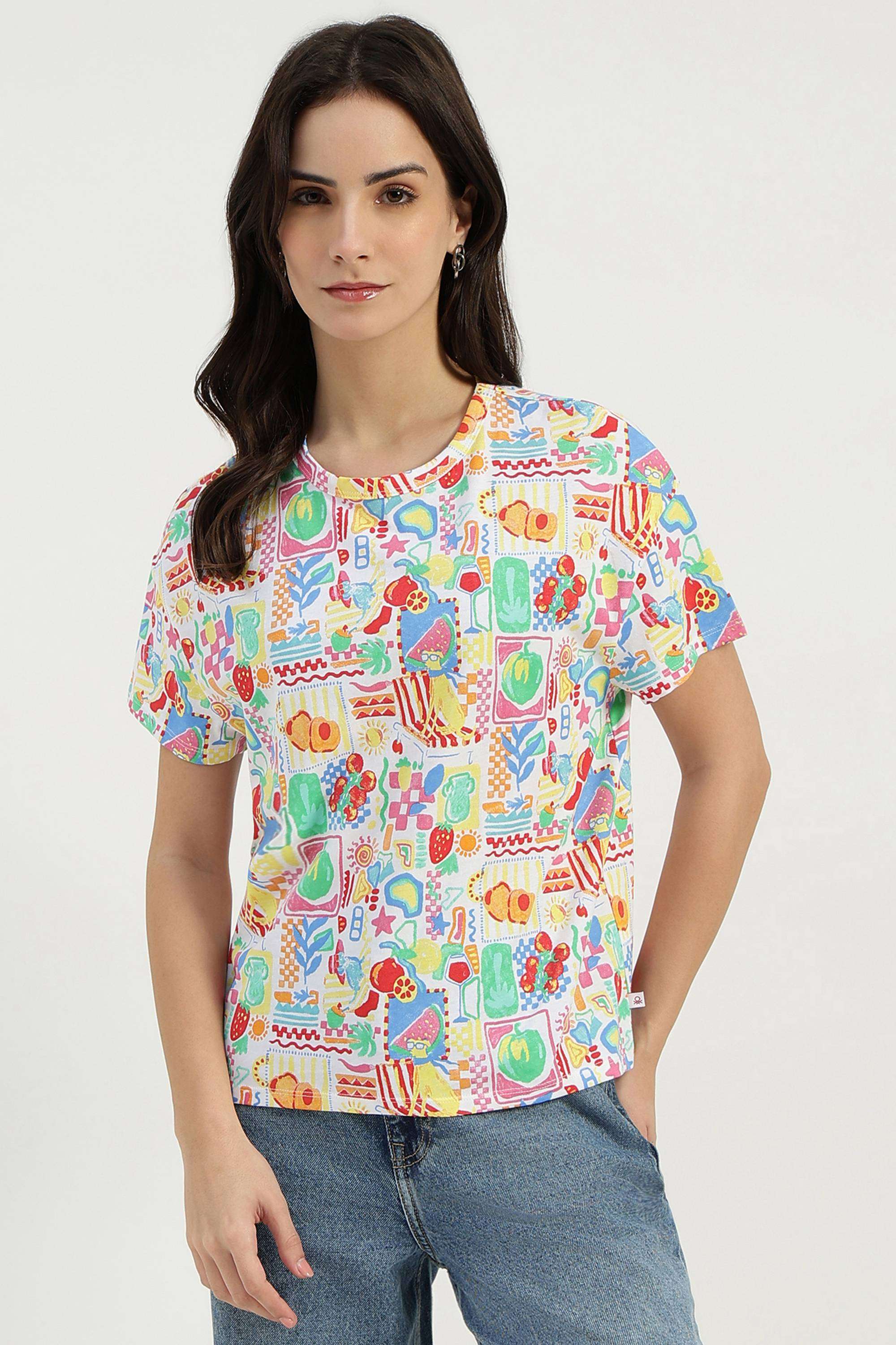 Printed-Cotton-Blend-Round-Neck-Women-s-T-Shirt