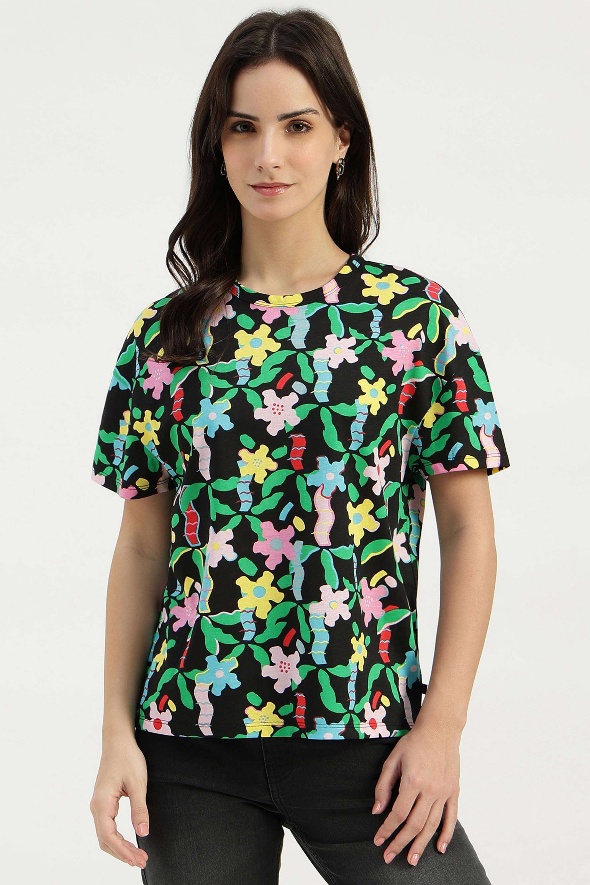 Printed-Cotton-Blend-Round-Neck-Women-s-T-Shirt
