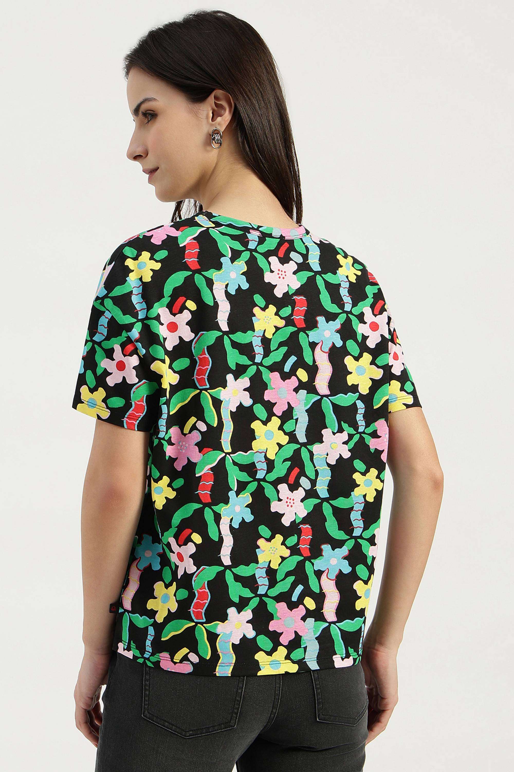 Printed-Cotton-Blend-Round-Neck-Women-s-T-Shirt