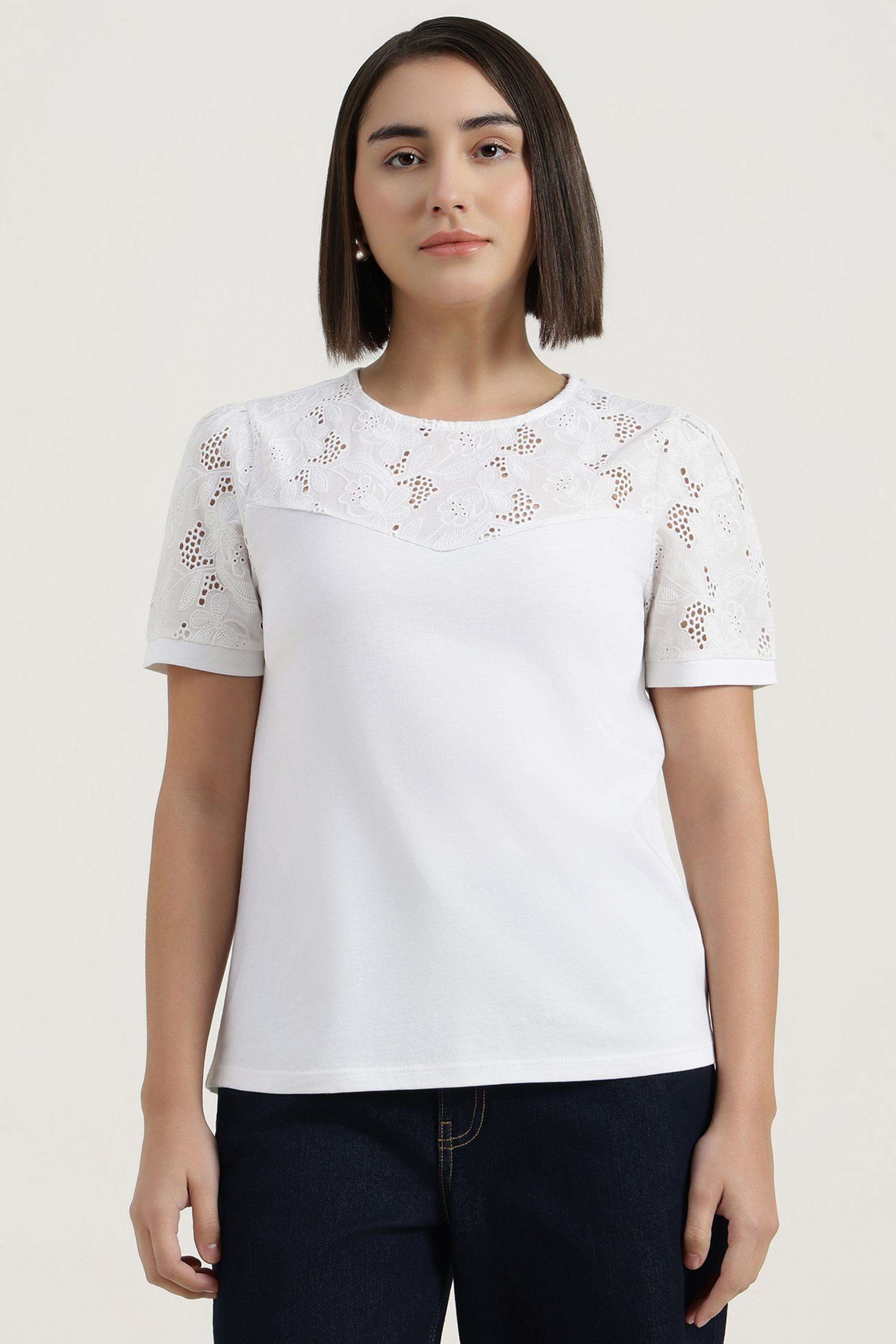 Solid-Blended-Fabric-Round-Neck-Women-s-Top