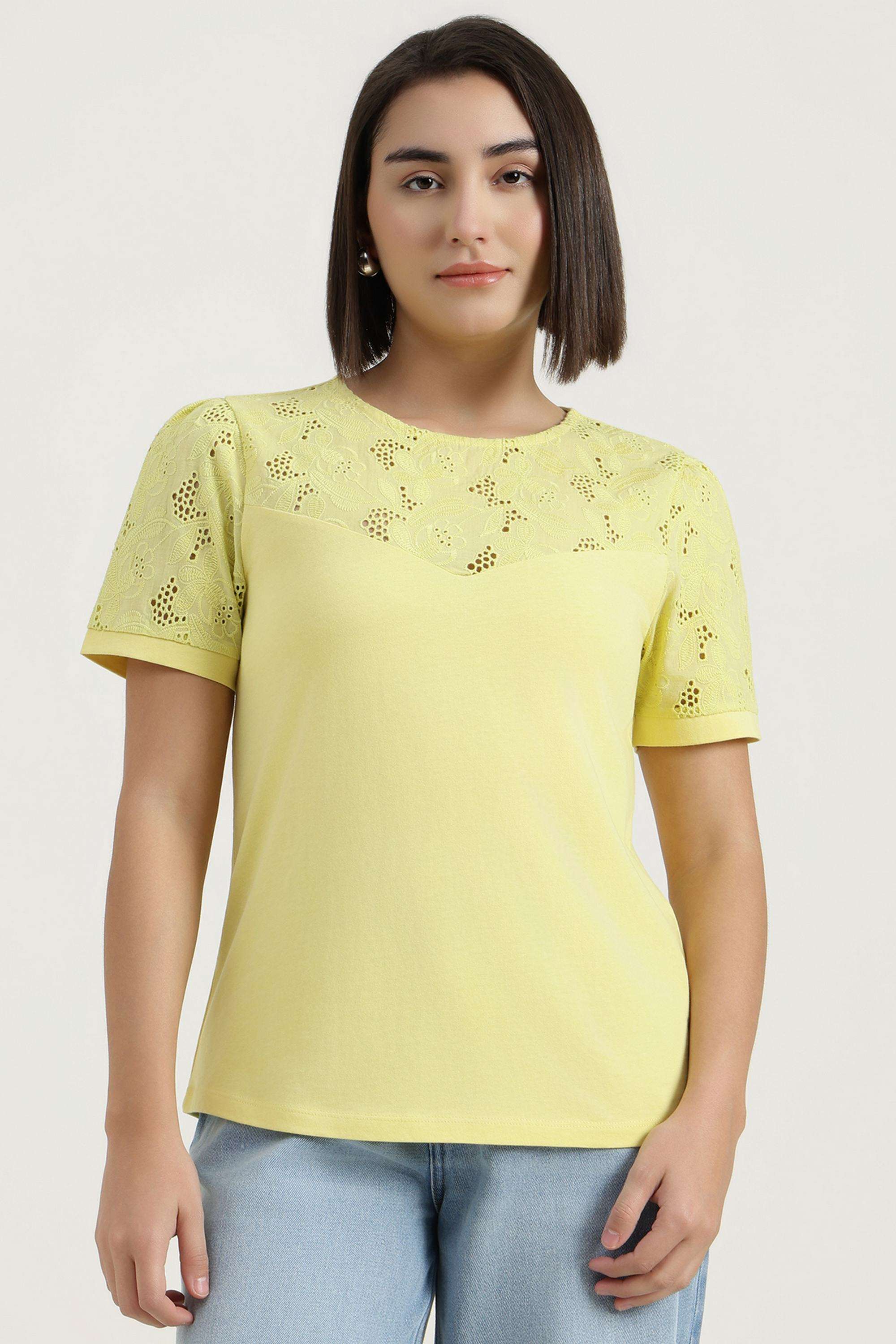 Solid-Blended-Fabric-Round-Neck-Women-s-Top