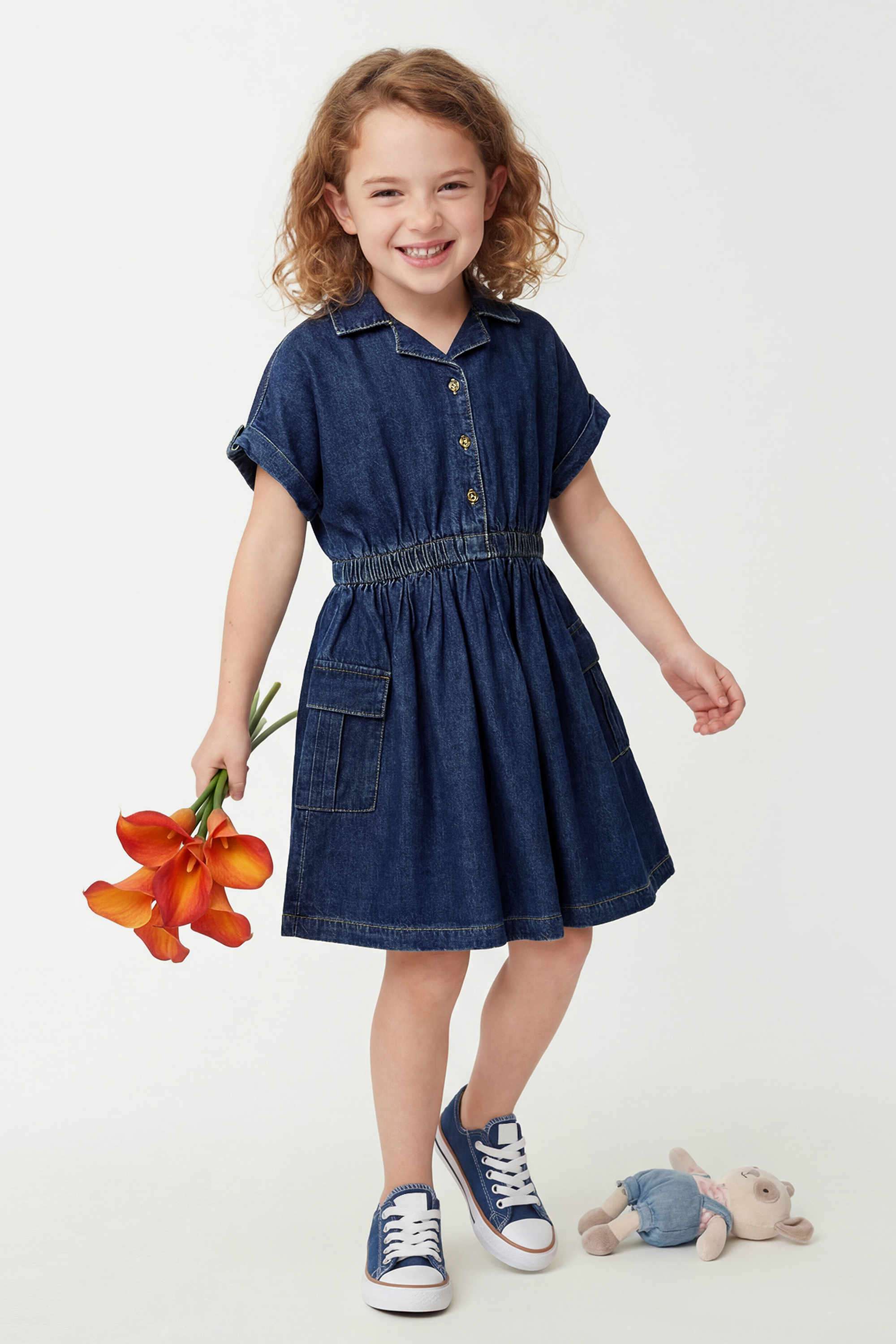 Solid-Cotton-Collared-Girls-Casual-Wear-Dress