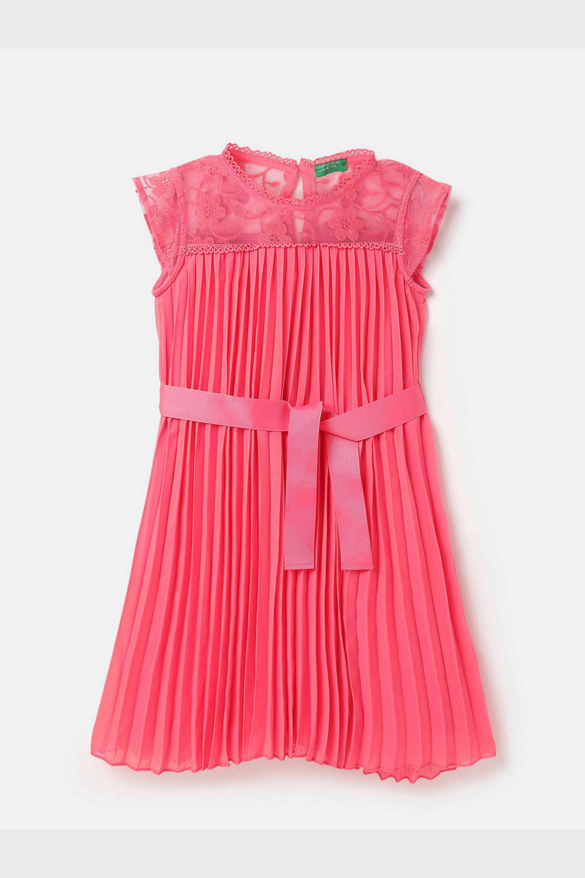 Solid-Polyester-Round-Neck-Girls-Casual-Wear-Dress