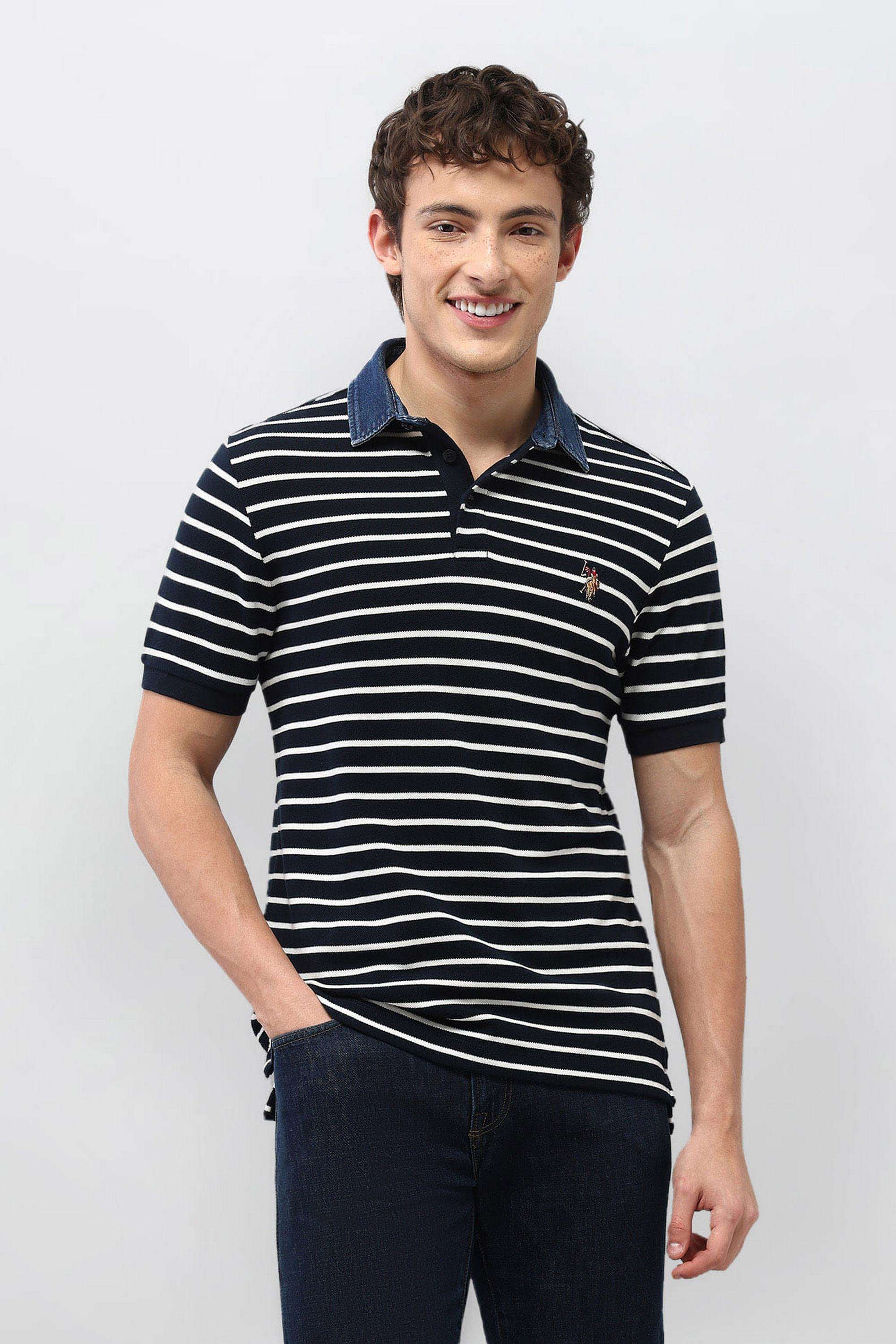 Buy U.S. Polo Assn. blue Stripes Cotton Polo Men's T-Shirt Buy U.S. Polo Assn. blue Stripes Cotton Polo Men's T-Shirt
