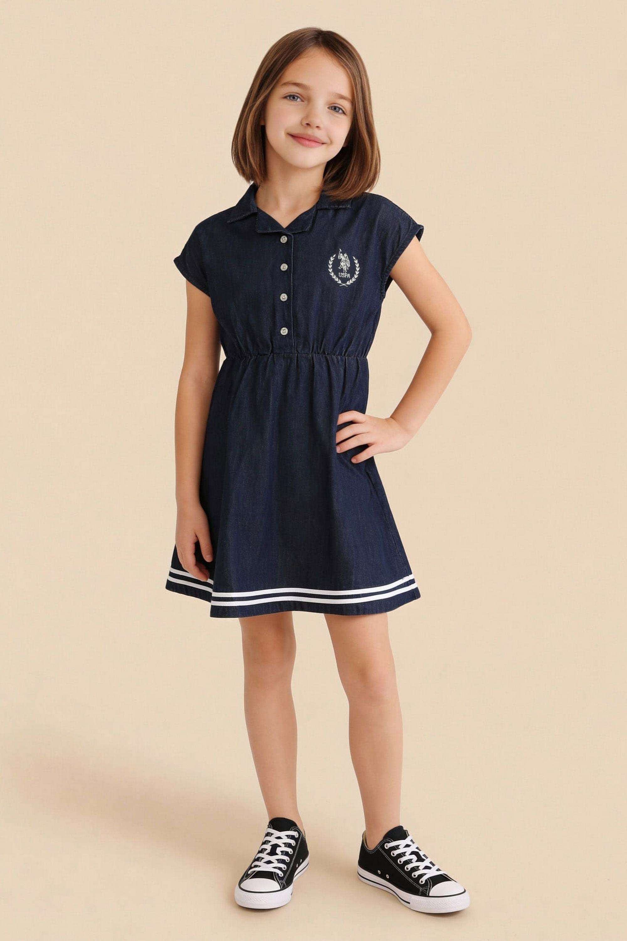 Solid-Cotton-Collared-Girls-Casual-Wear-Dress