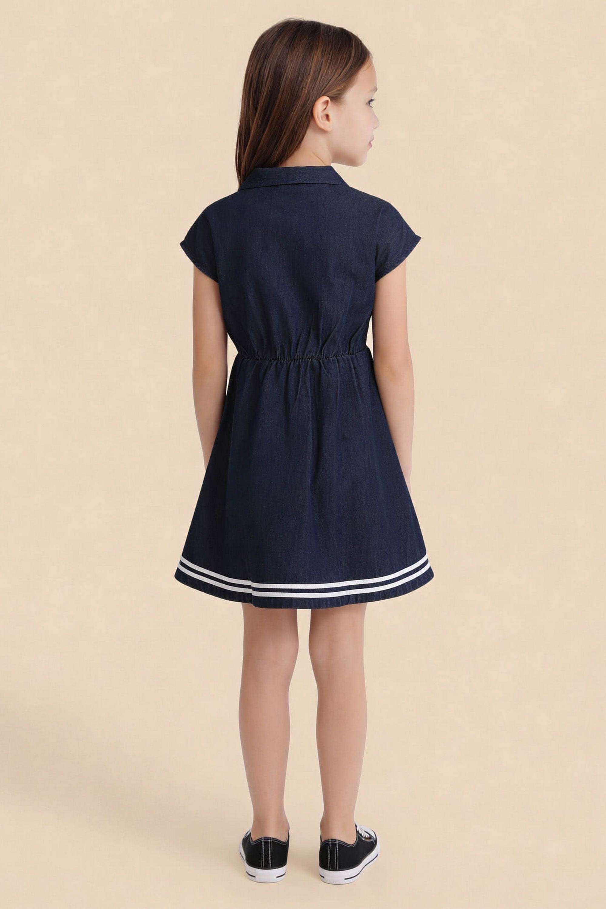 Solid-Cotton-Collared-Girls-Casual-Wear-Dress