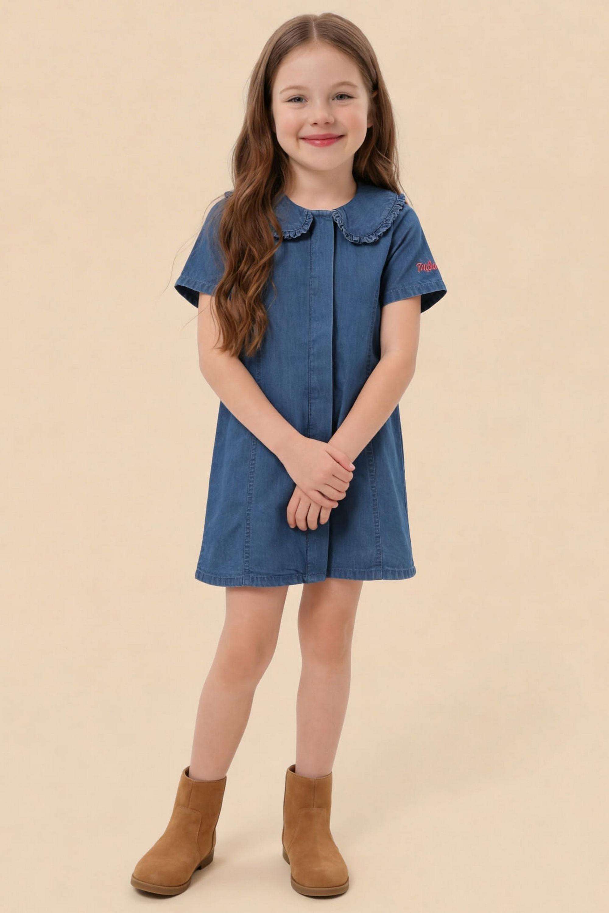 Solid-Cotton-Collared-Girls-Casual-Wear-Dress