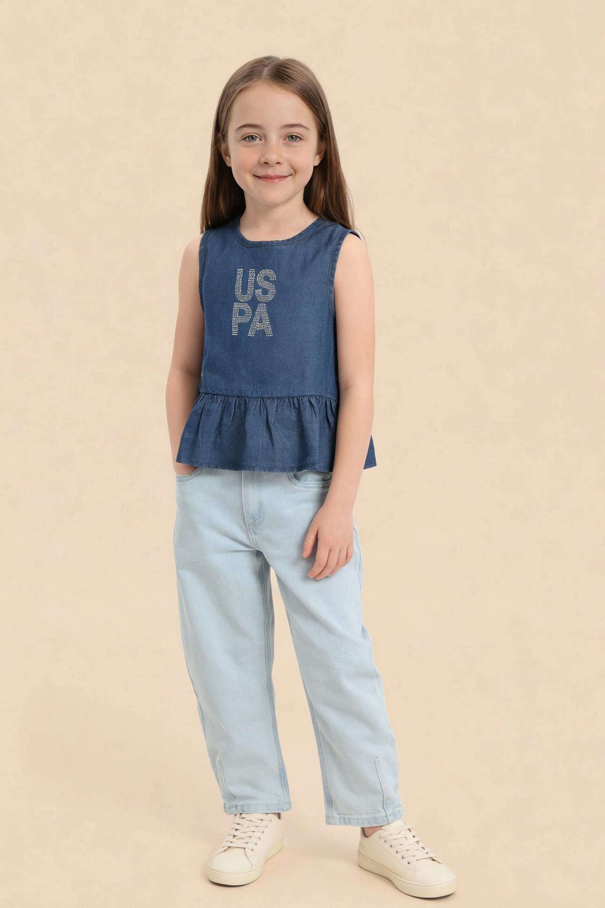 Printed-Blended-Fabric-Round-Neck-Girls-Top