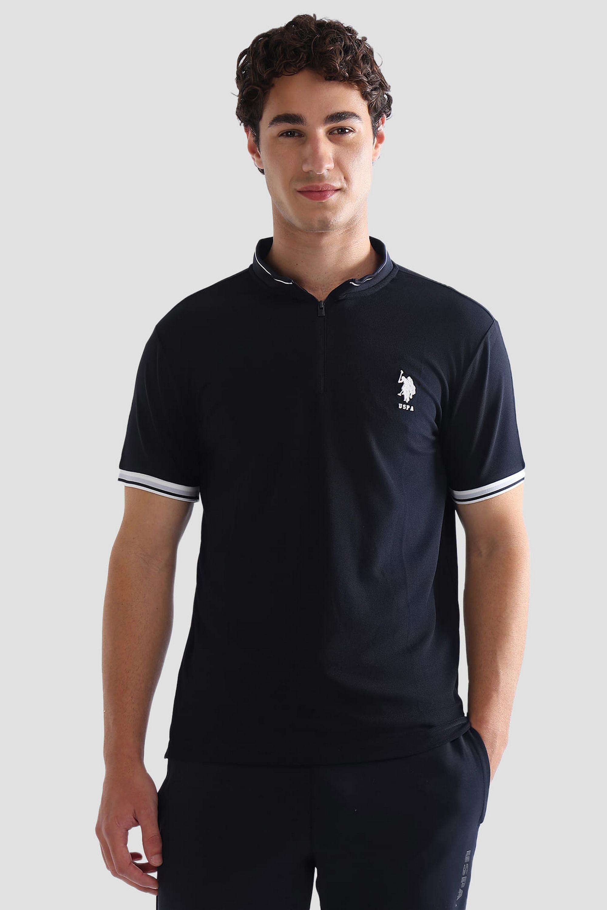 Solid-Polyester-High-Neck-Men-s-T-Shirt