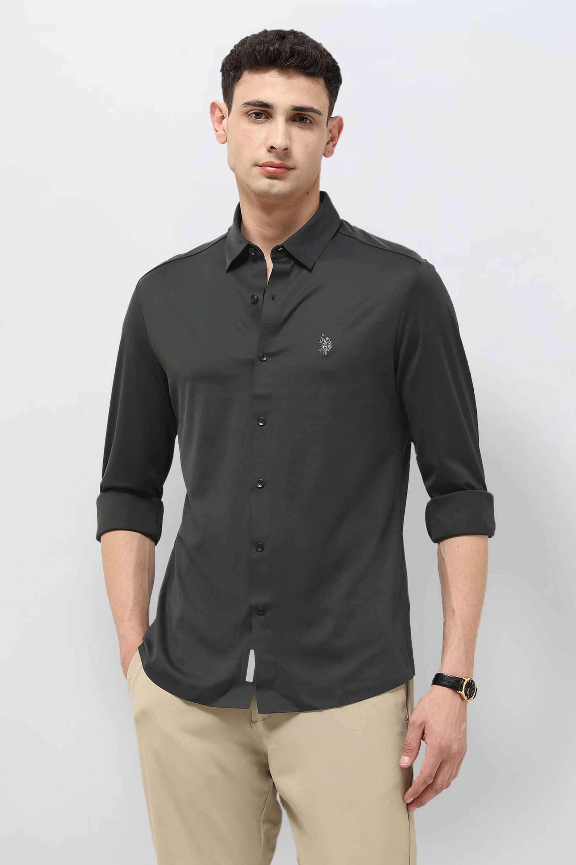 Solid-Nylon-Tailored-Fit-Men-s-Casual-Wear-Shirt