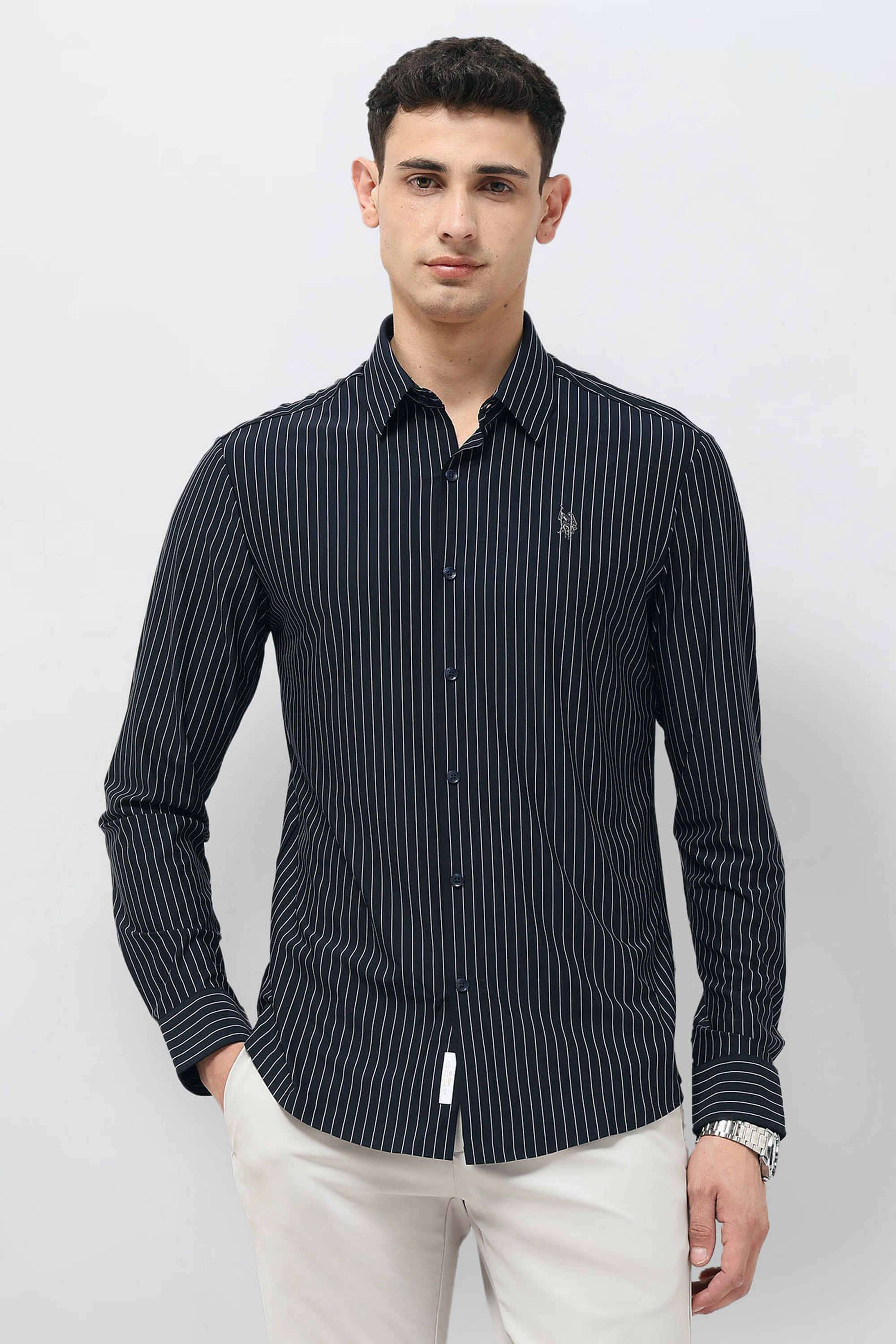 Stripes-Nylon-Tailored-Fit-Men-s-Casual-Wear-Shirt