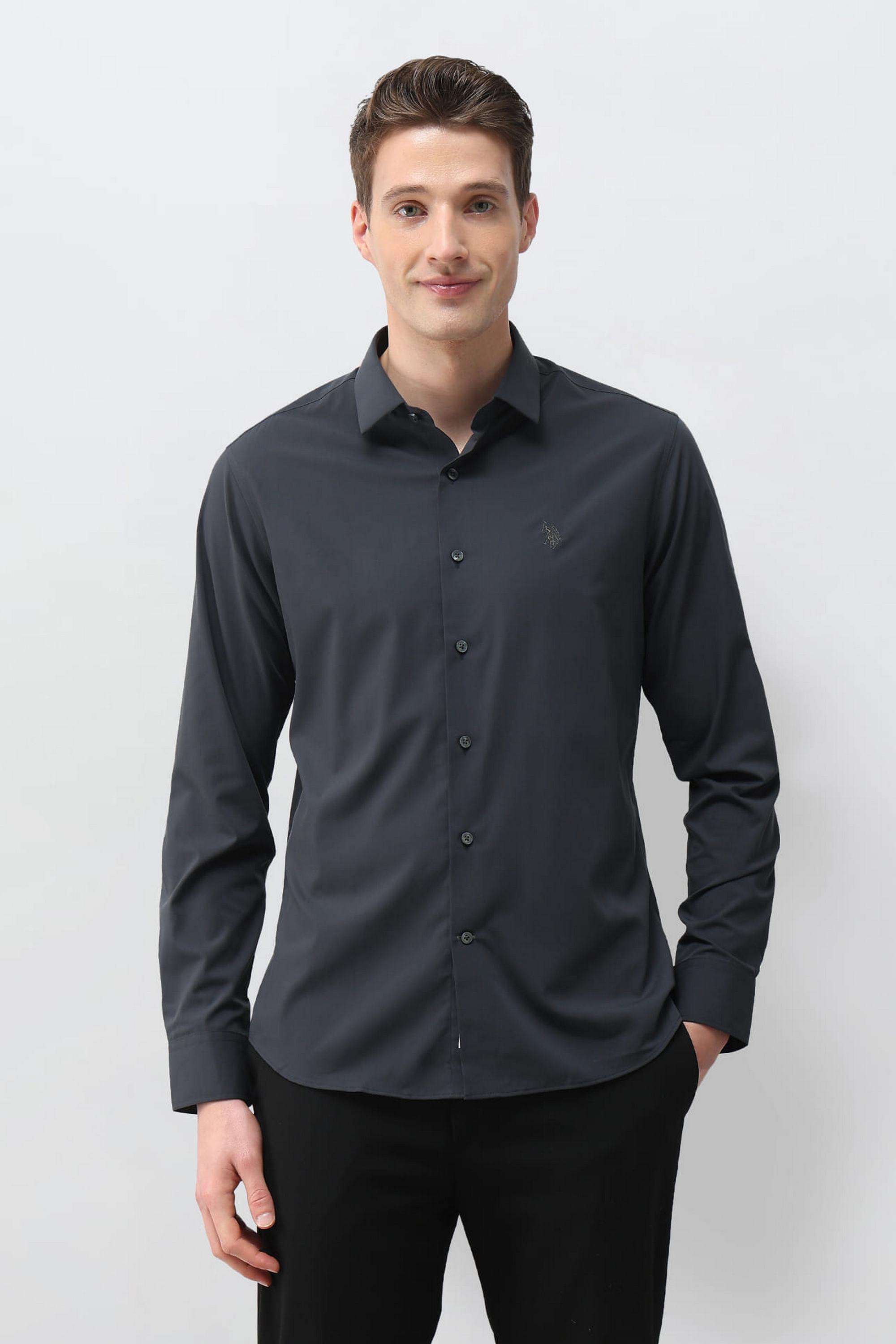 Solid-Blended-Fabric-Regular-Fit-Men-s-Casual-Shirt
