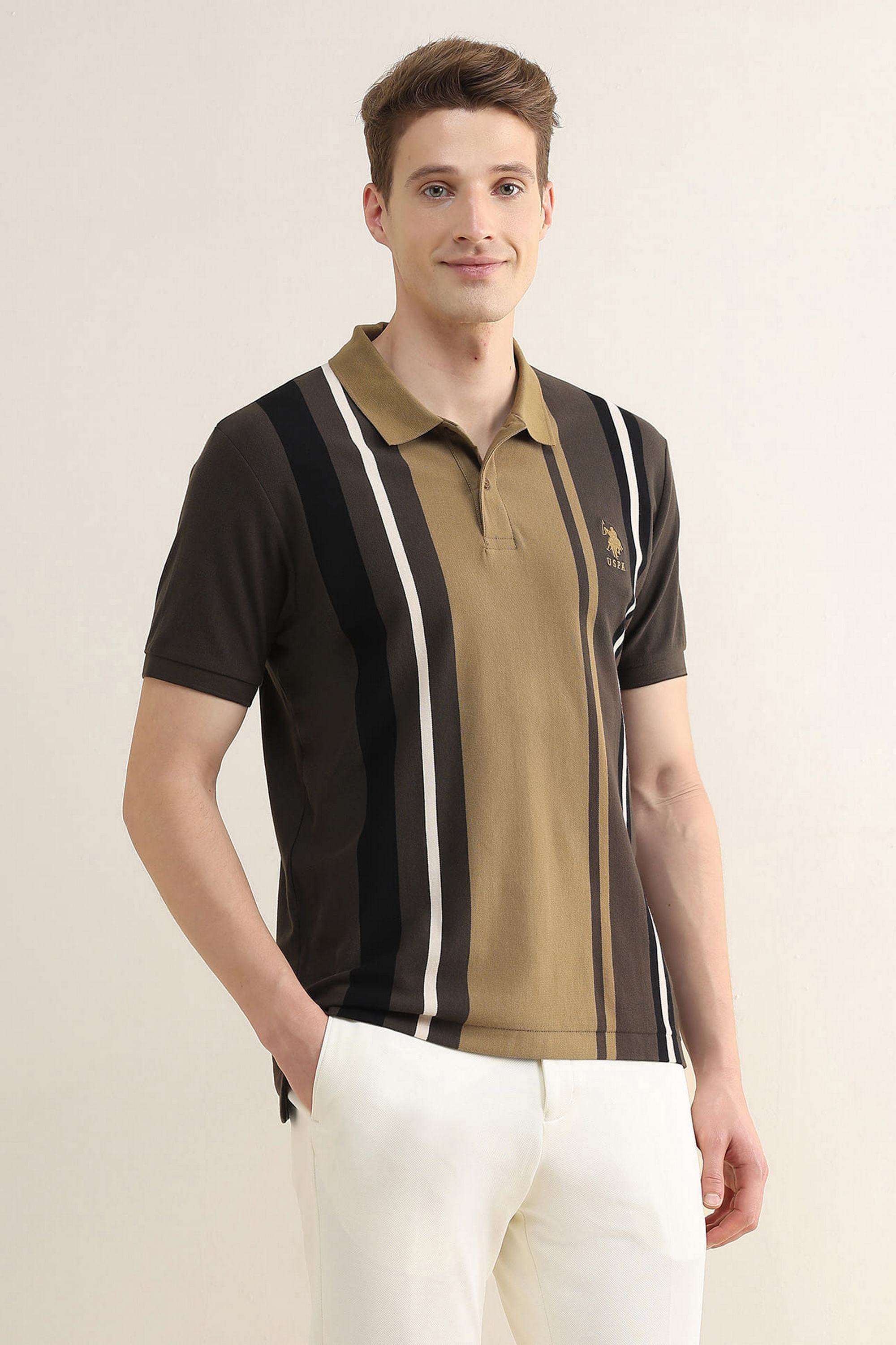 Buy U.S. Polo Assn. green Color Block Cotton Polo Men's T-Shirt