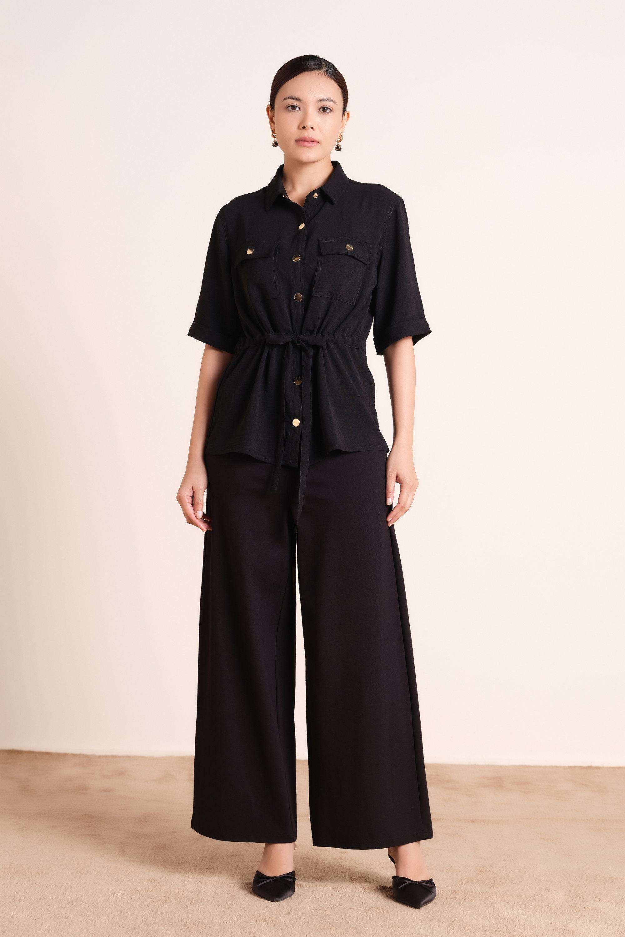 Solid-Blended-Fabric-Women-s-Top