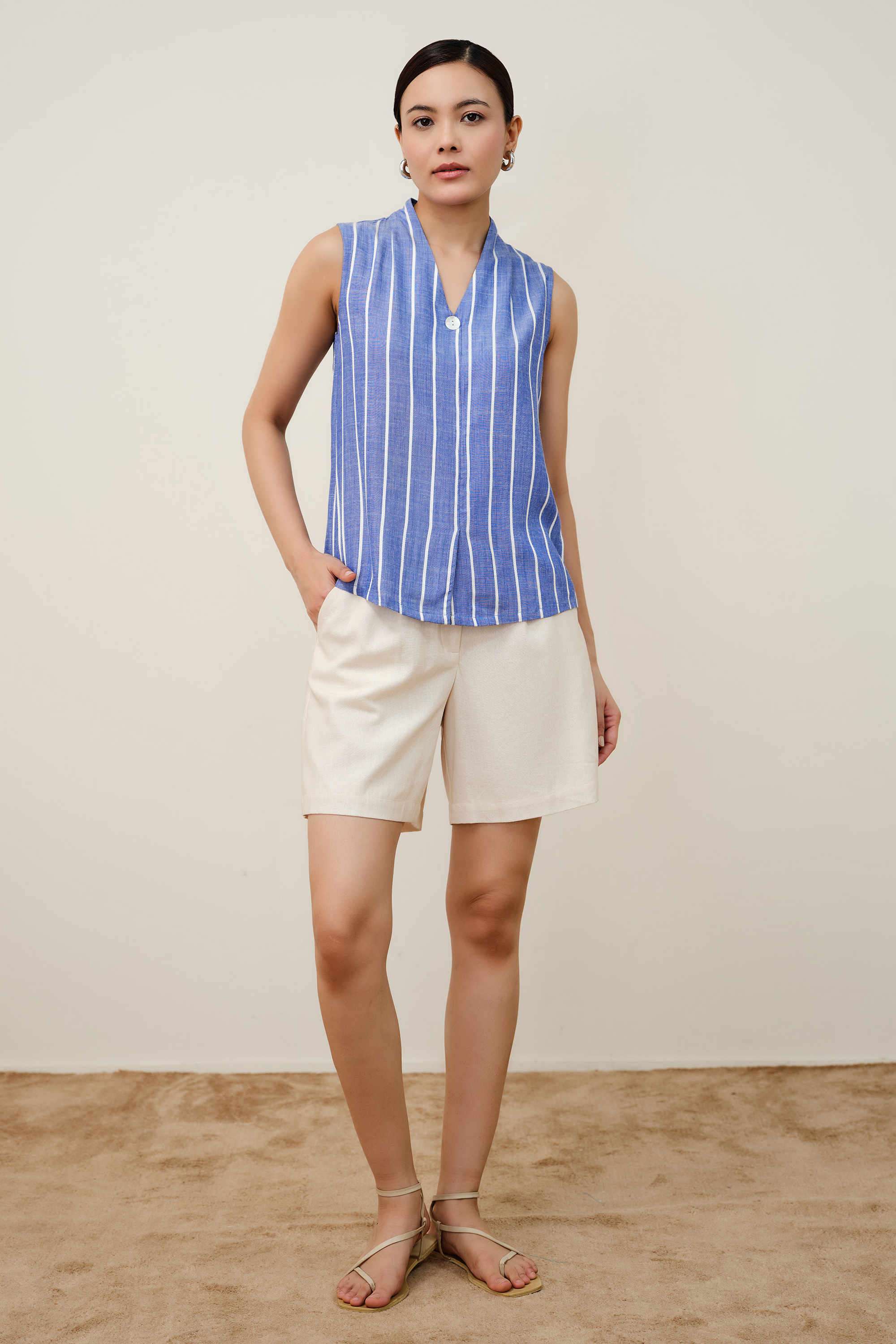 Solid-Viscose-Rayon-V-Neck-Women-s-Top