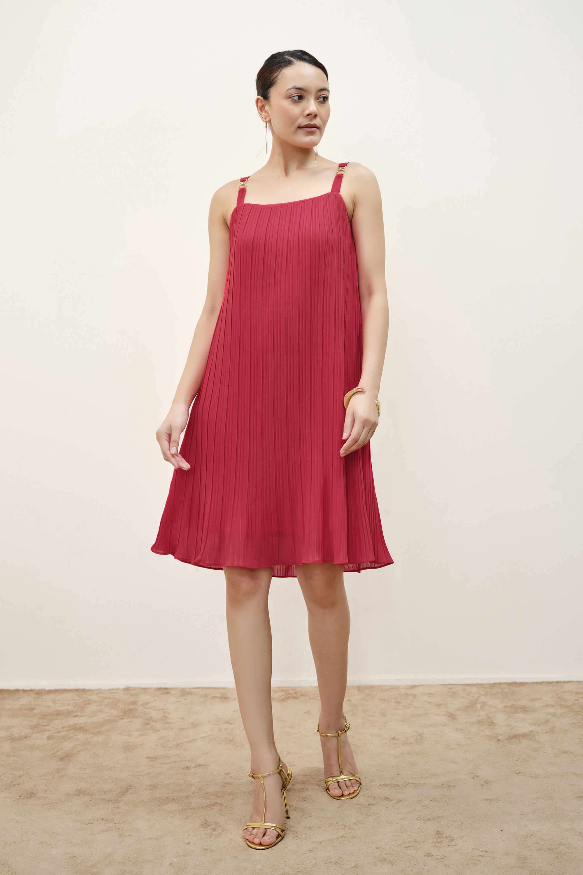 Solid-Polyester-Sweetheart-Neck-Women-s-Dress