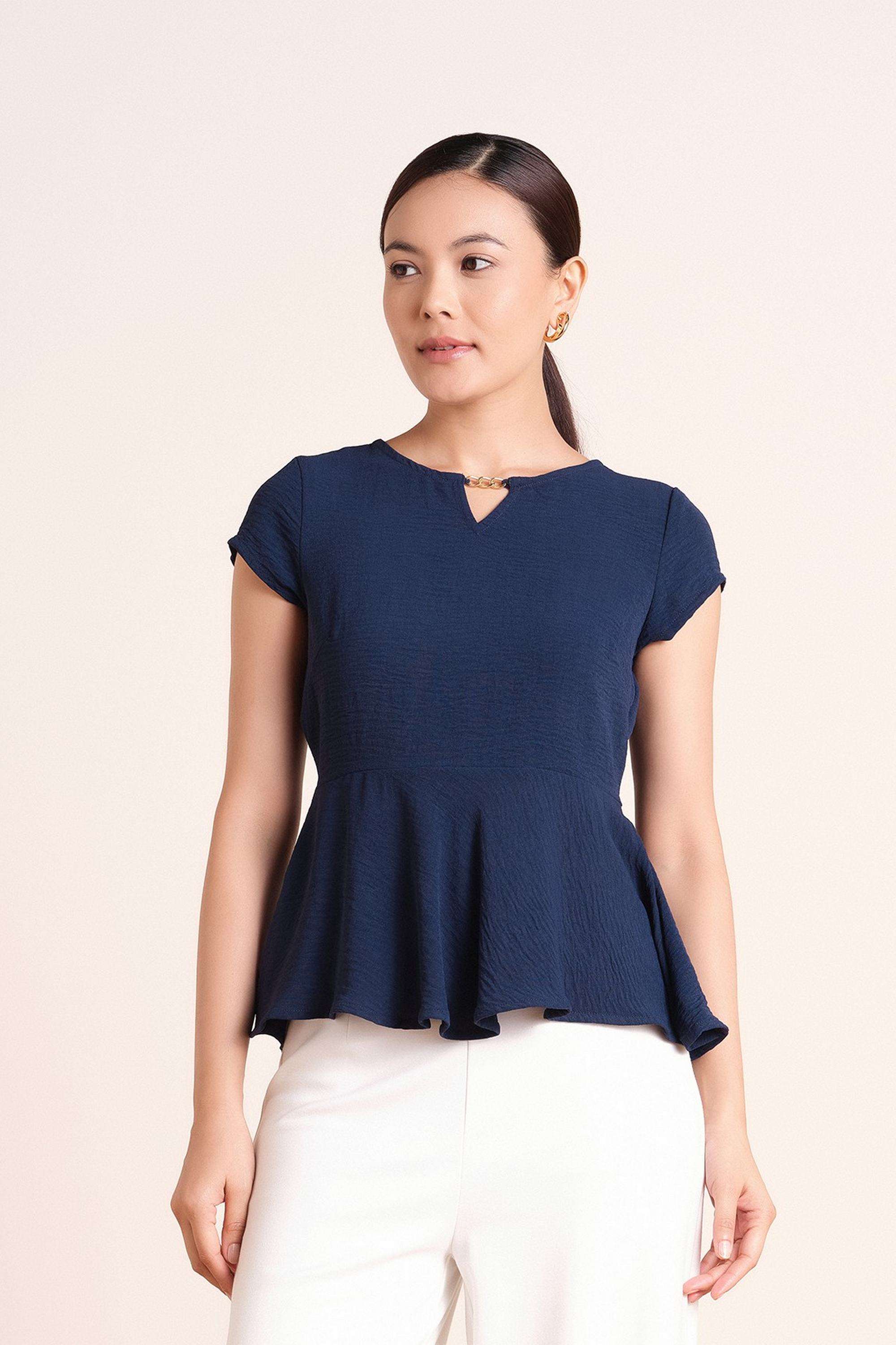 Solid-Blended-Fabric-Women-s-Top