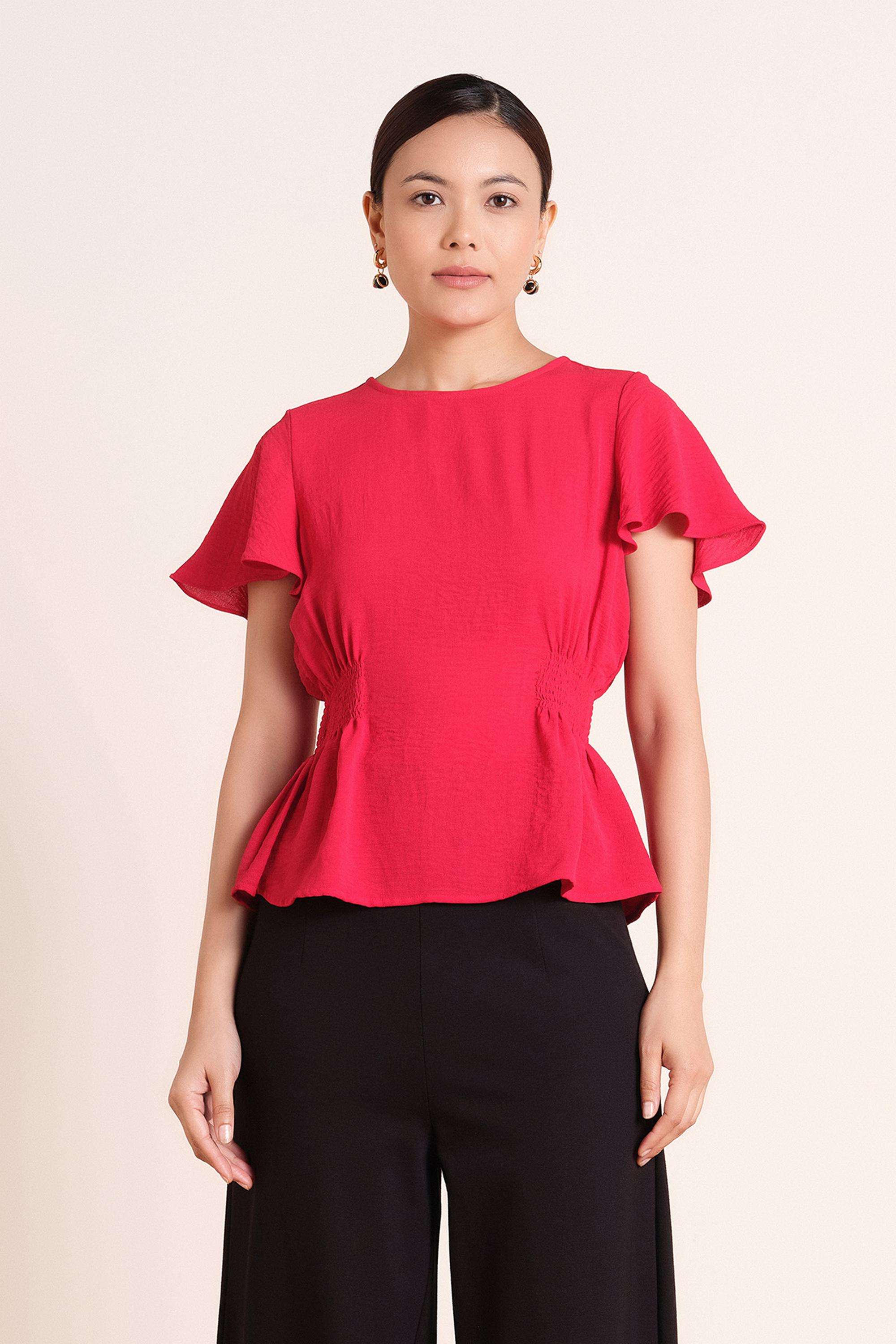 Solid-Blended-Fabric-Women-s-Top