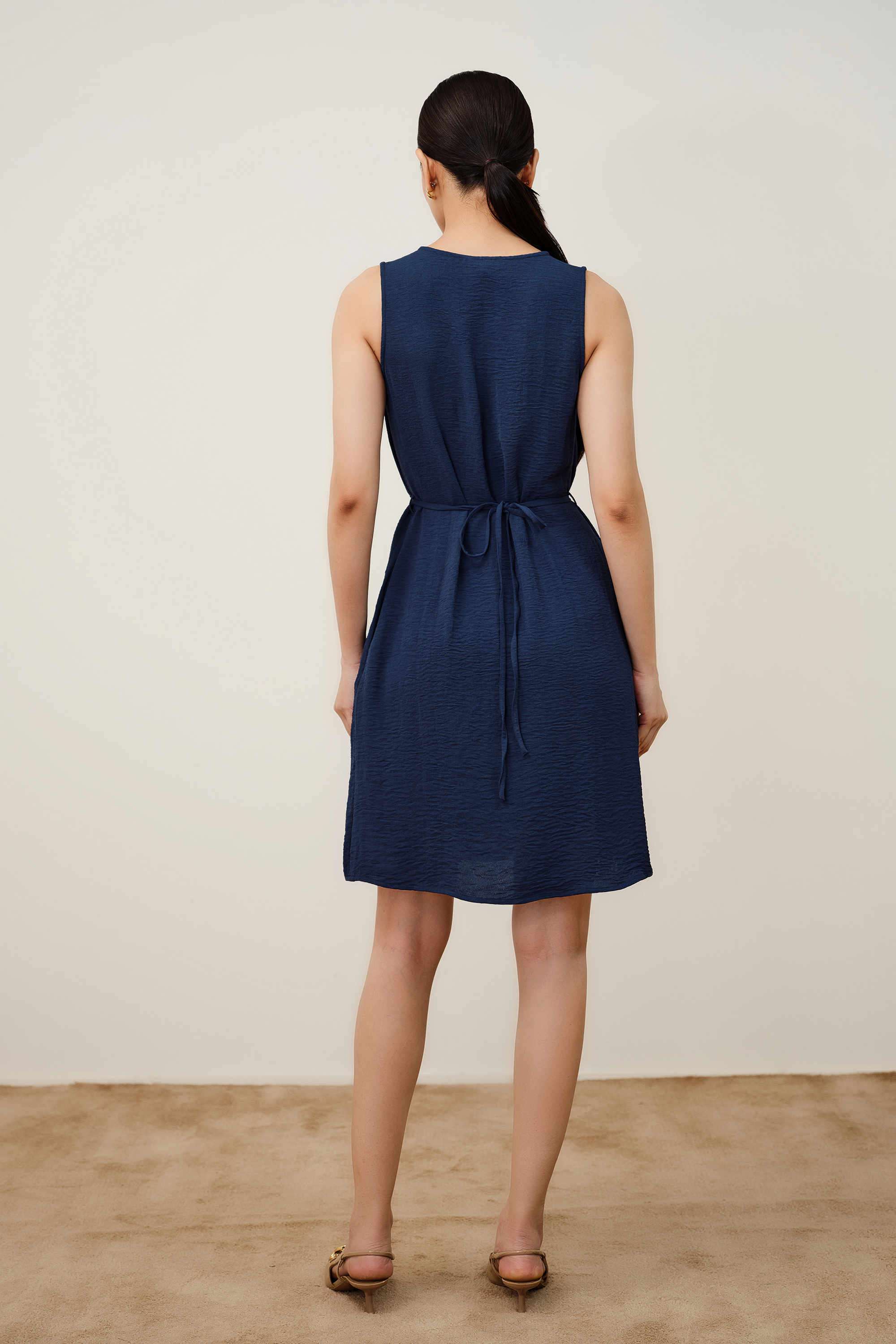 Solid-V-Neck-Polyester-Women-s-Above-Knee-Dress