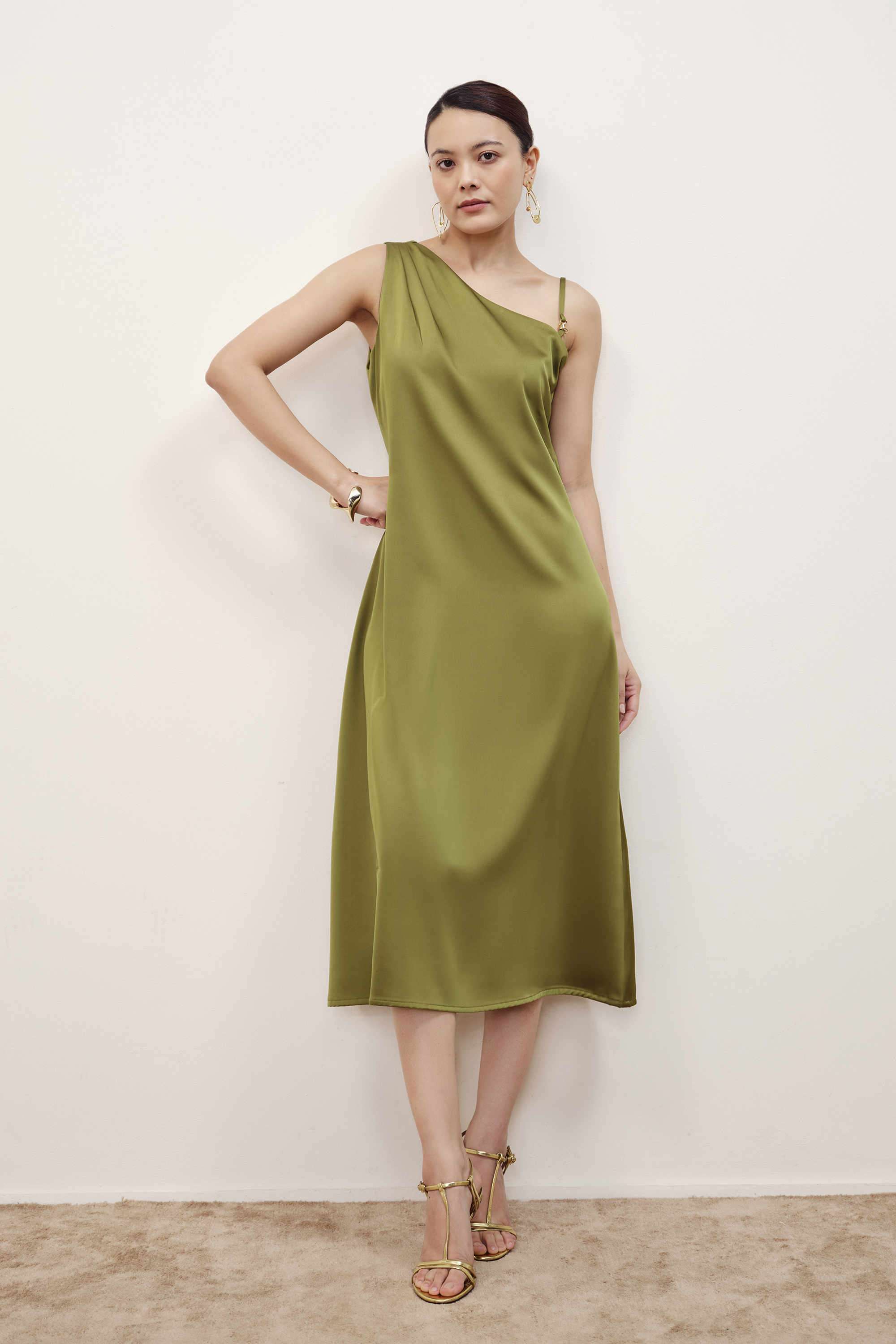 and Solid Polyester One Shoulder Women's Dress-picture-39