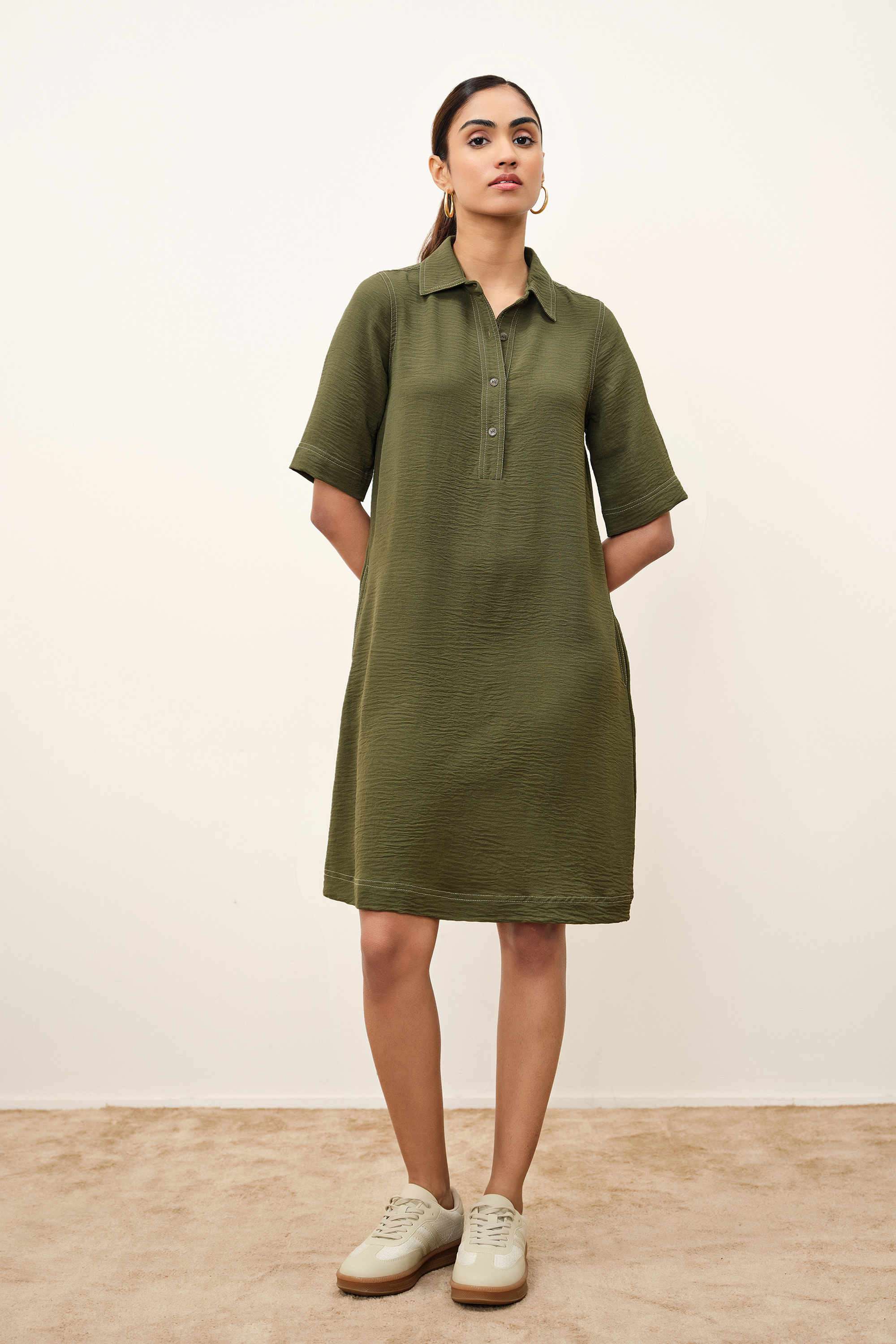 Solid-Blended-Fabric-Women-s-Dress