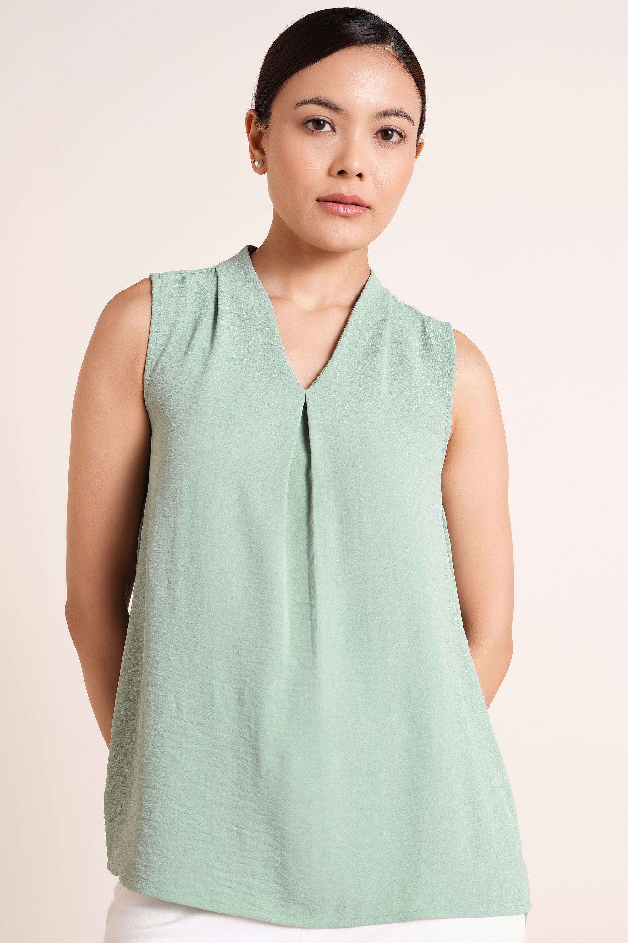 Solid-Blended-Fabric-Women-s-Top