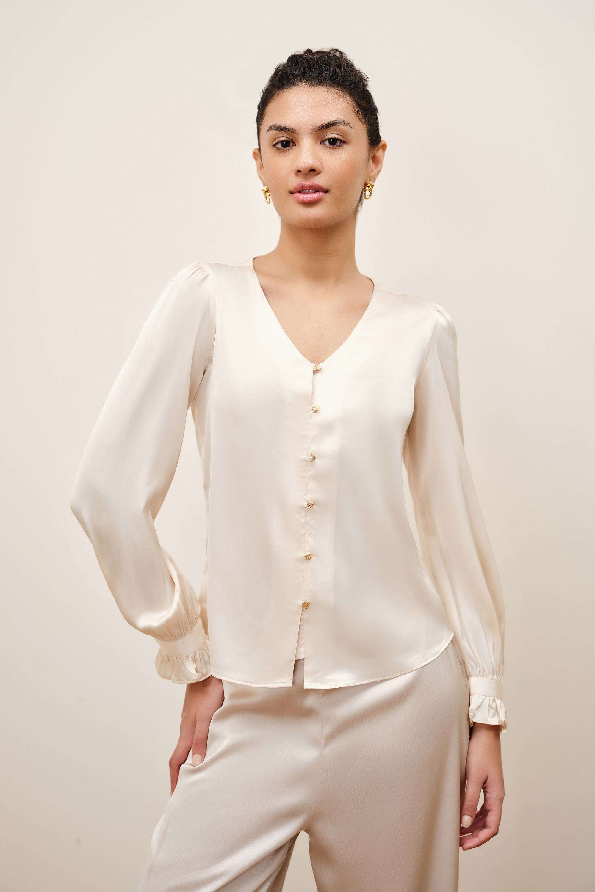 Solid-Blended-Fabric-Women-s-Top