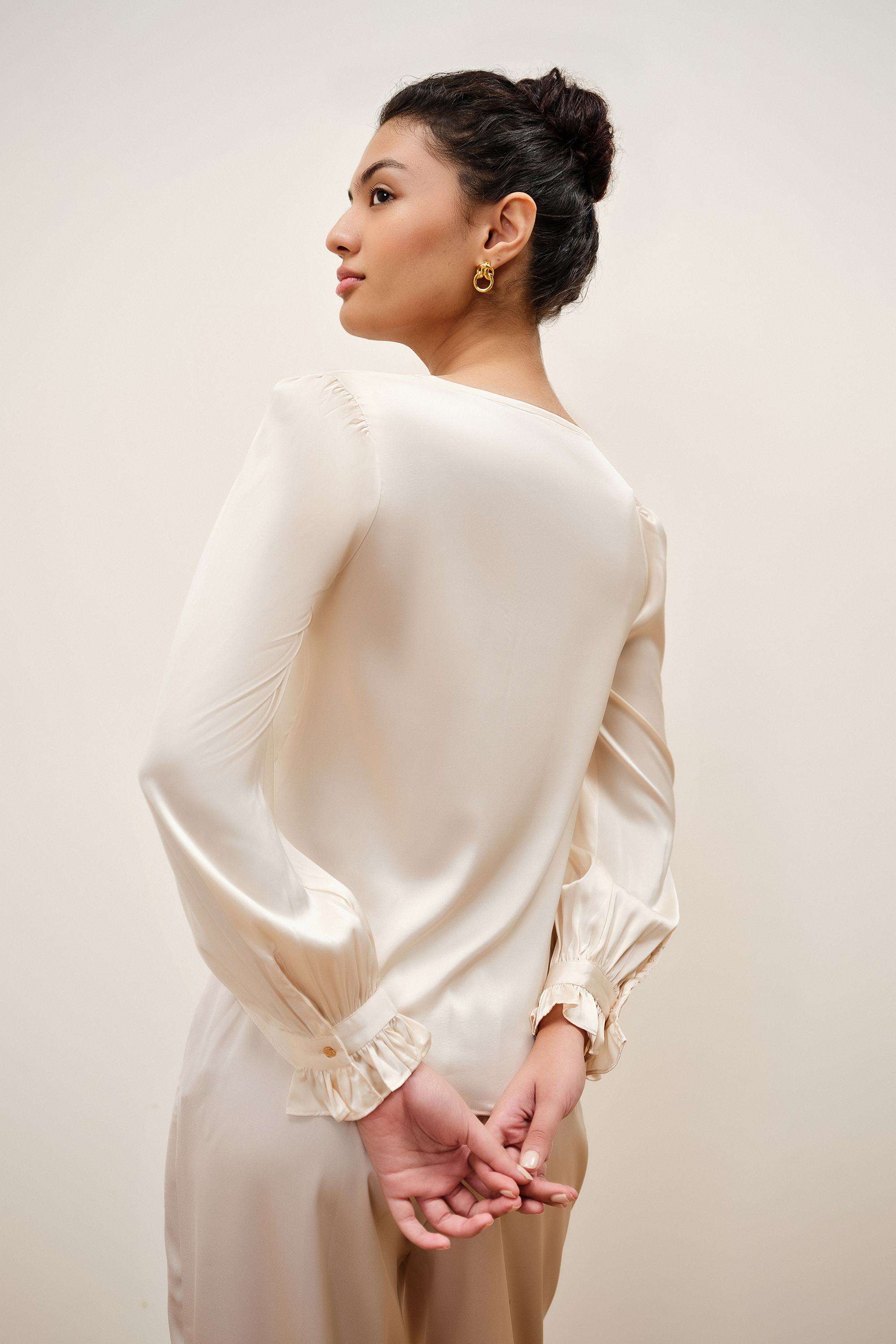 Solid-Blended-Fabric-Women-s-Top