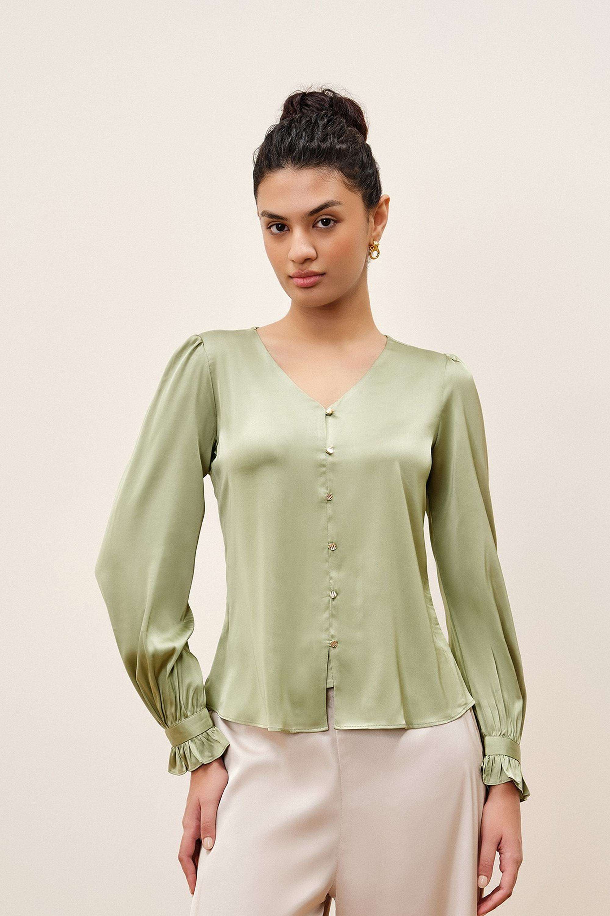 Solid-Blended-Fabric-Women-s-Top