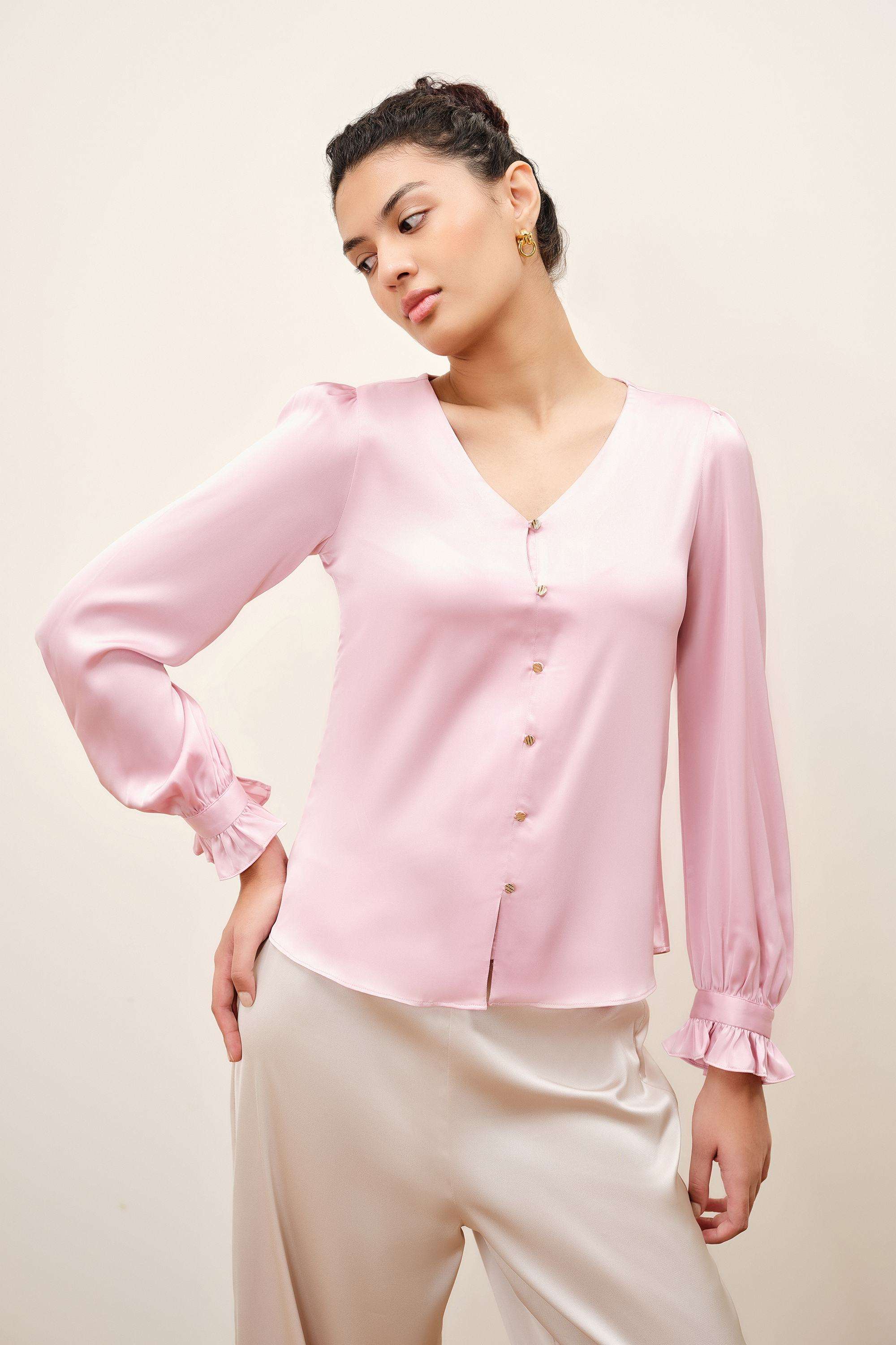 Solid-Blended-Fabric-Women-s-Top