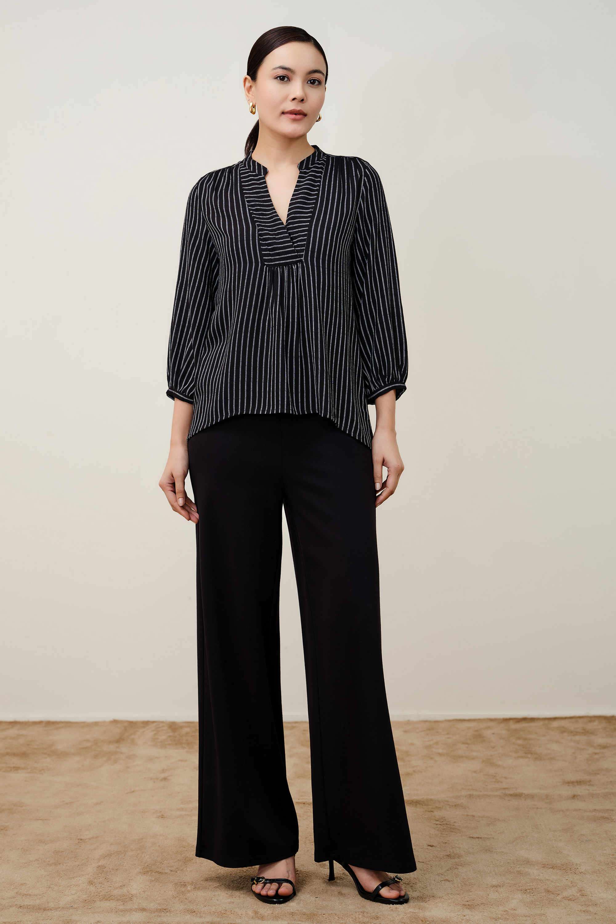 Solid-Viscose-Rayon-V-Neck-Women-s-Top