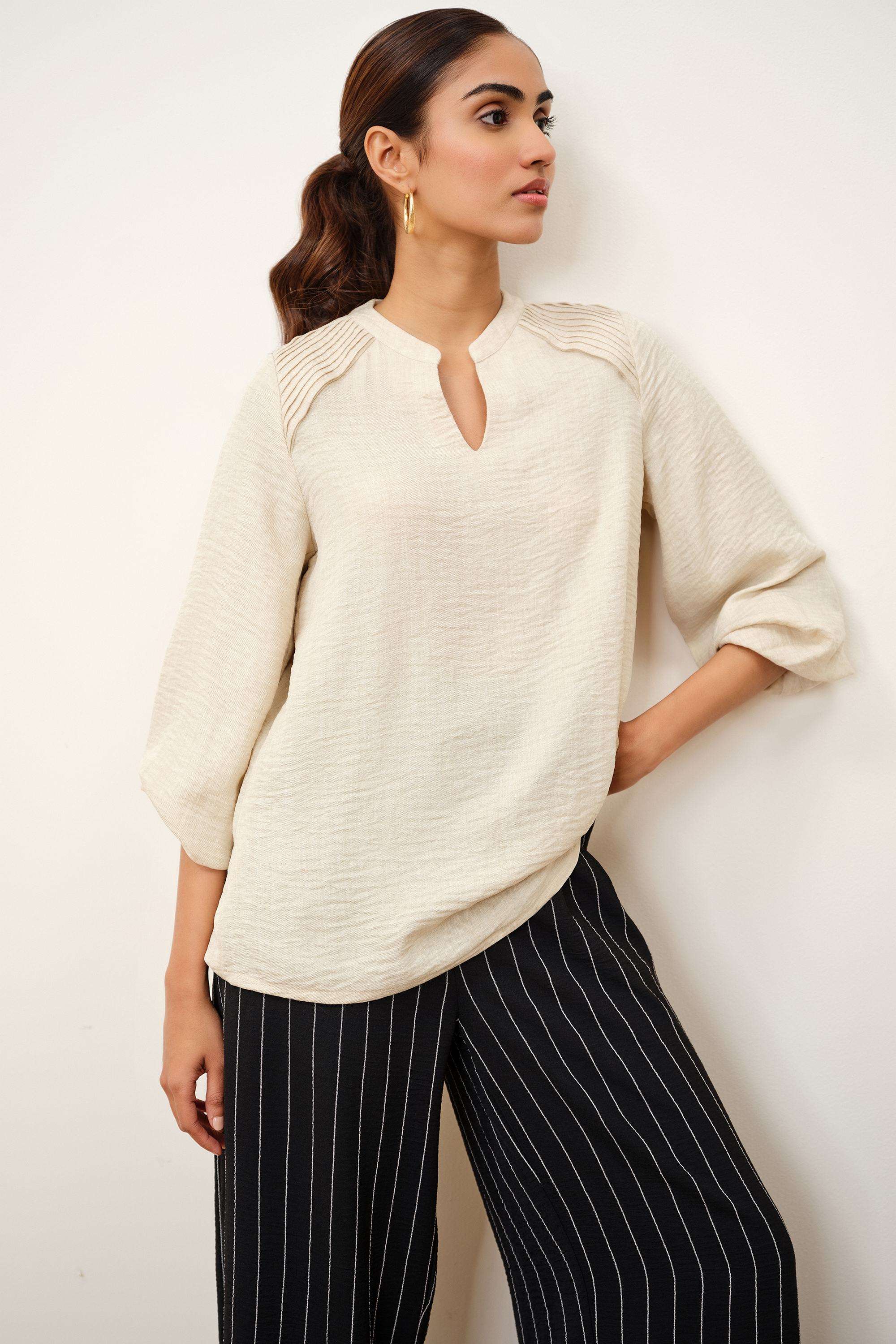 Solid-Blended-Fabric-Women-s-Top