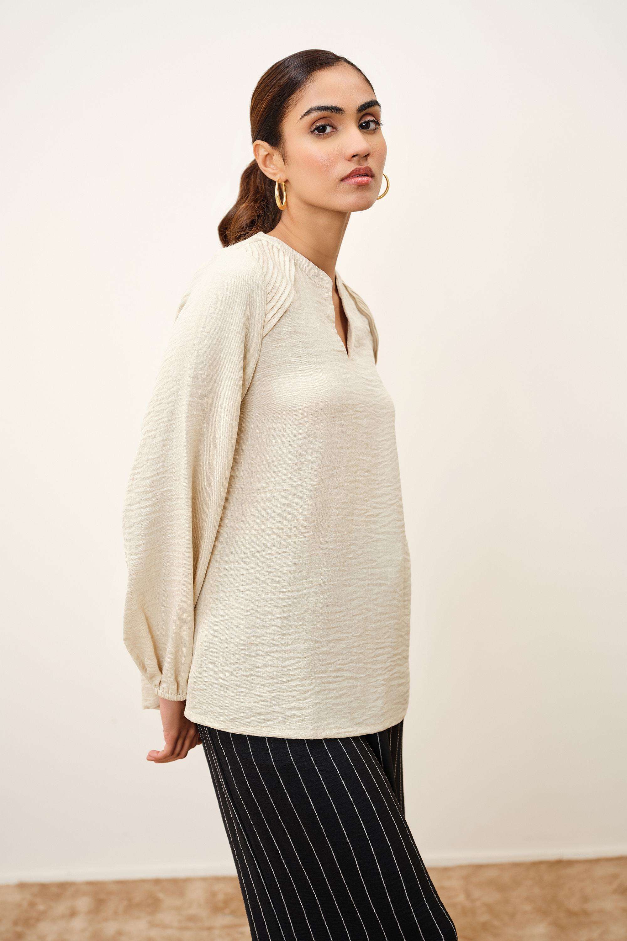 Solid-Blended-Fabric-Women-s-Top